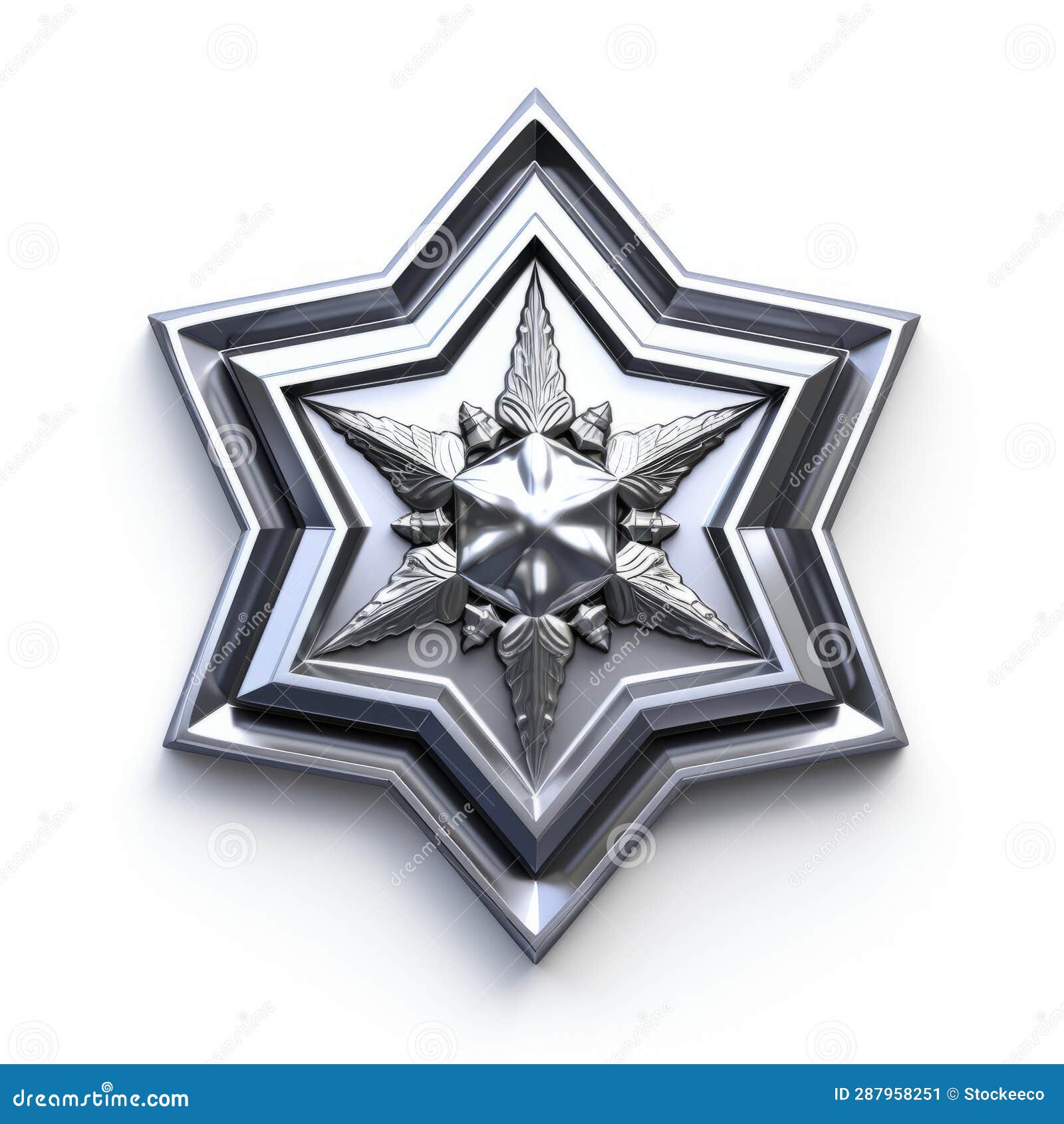sci-fi baroque silver star badge with maya rendered 