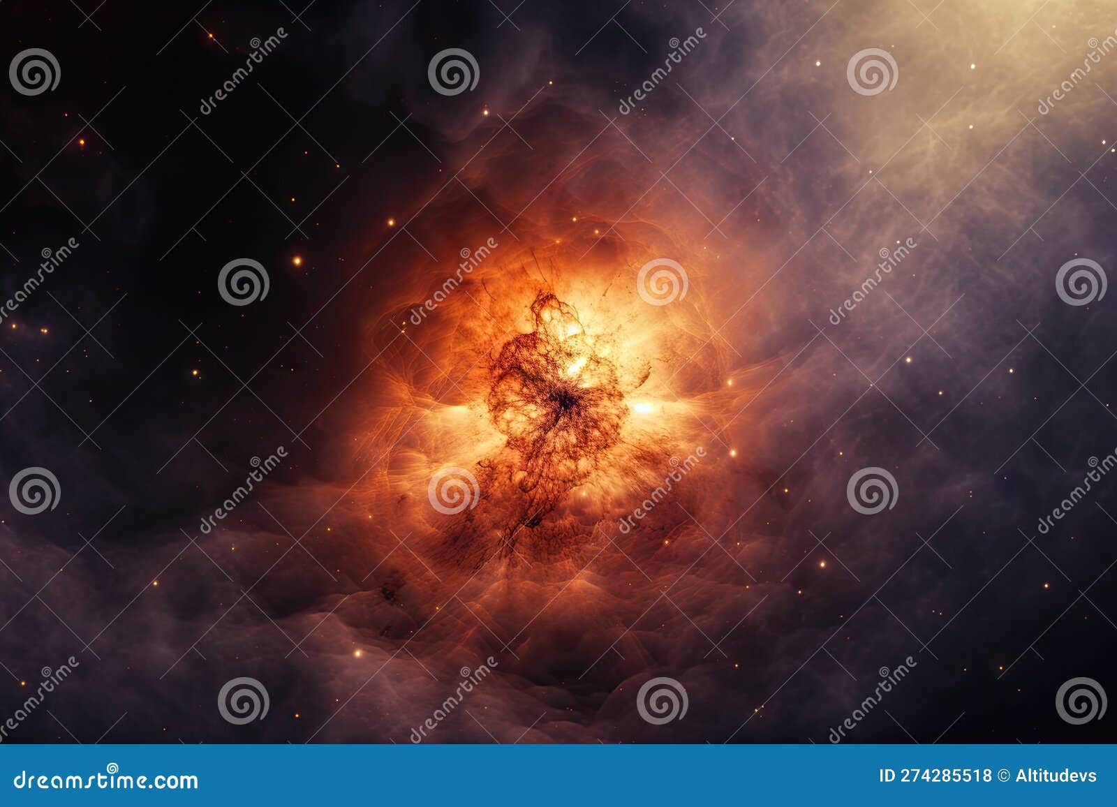 A Star, Born in a Nebula, with the Surrounding Dust and Gas Visible