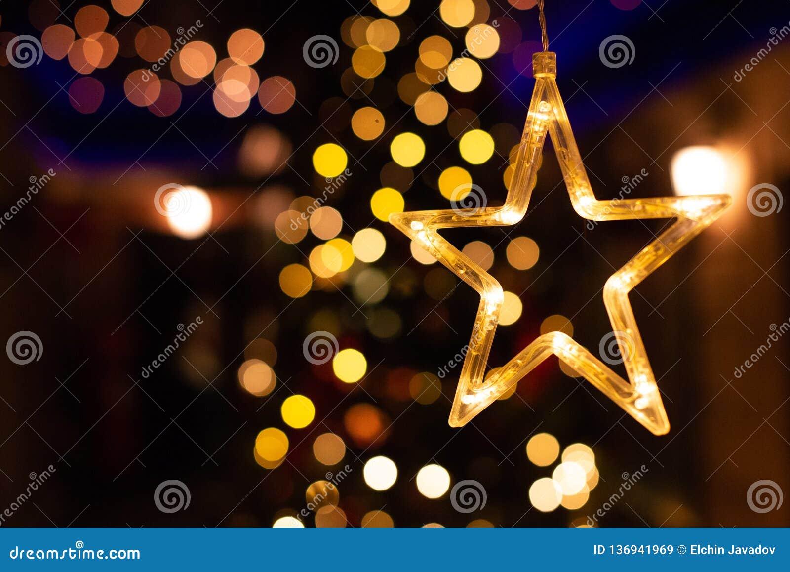 Star Decoration, New Year Light Bokeh, Yellow Decor Lights Stock Image ...