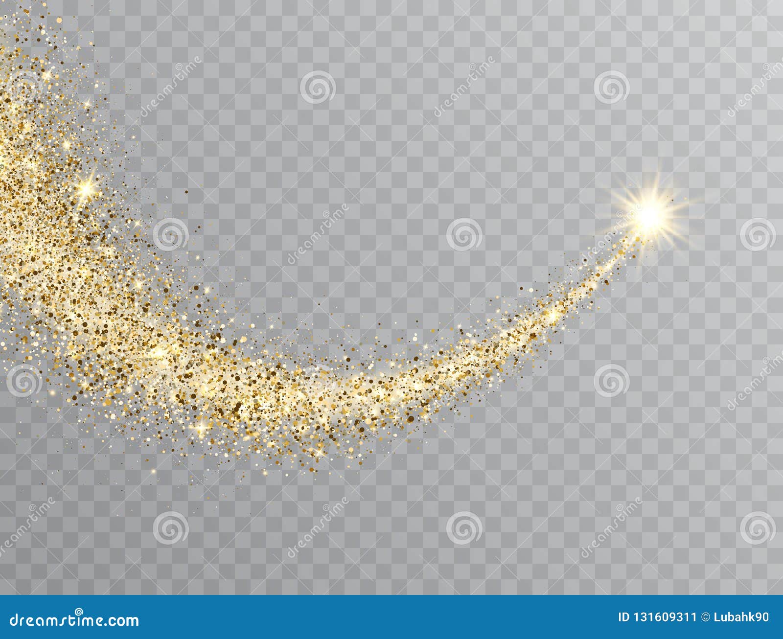 Stjerne Fellow Ulv i fåretøj Star Dust Trail with Glitter Sparkling Particles on Transparent Background.  Gold Glittering Space Comet Tail Stock Vector - Illustration of glowing,  firework: 131609311