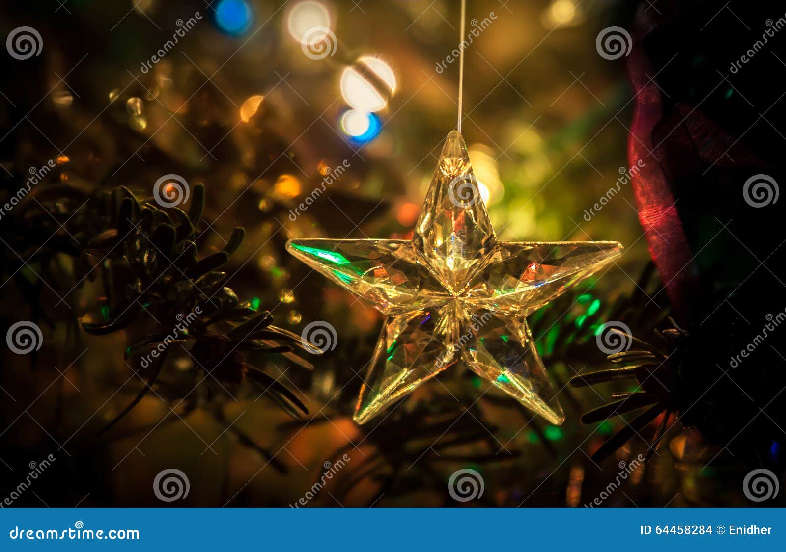 Star of Glass with Abstract Background of Holiday Lights Stock Photo ...