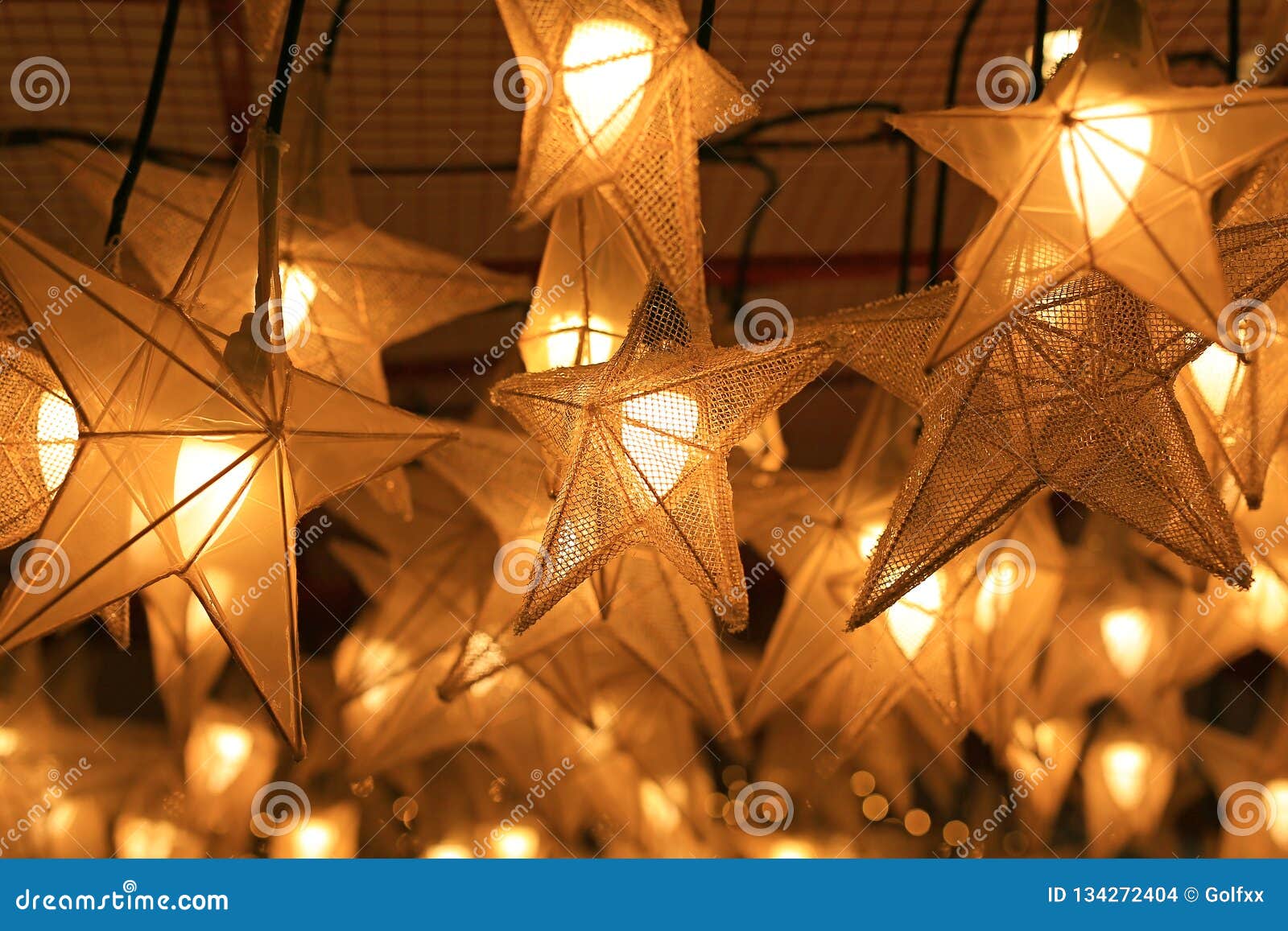 Star Lantern Lights Hanging During Holiday Season Stock