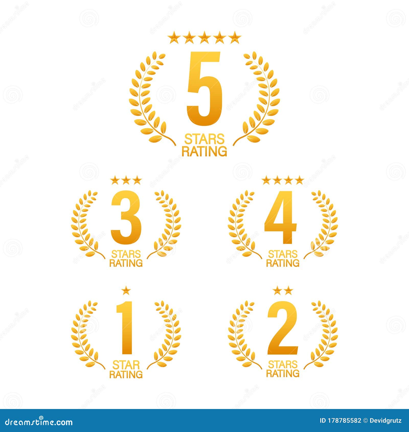 5 Star Rating. Badge with Icons on White Background Stock Vector