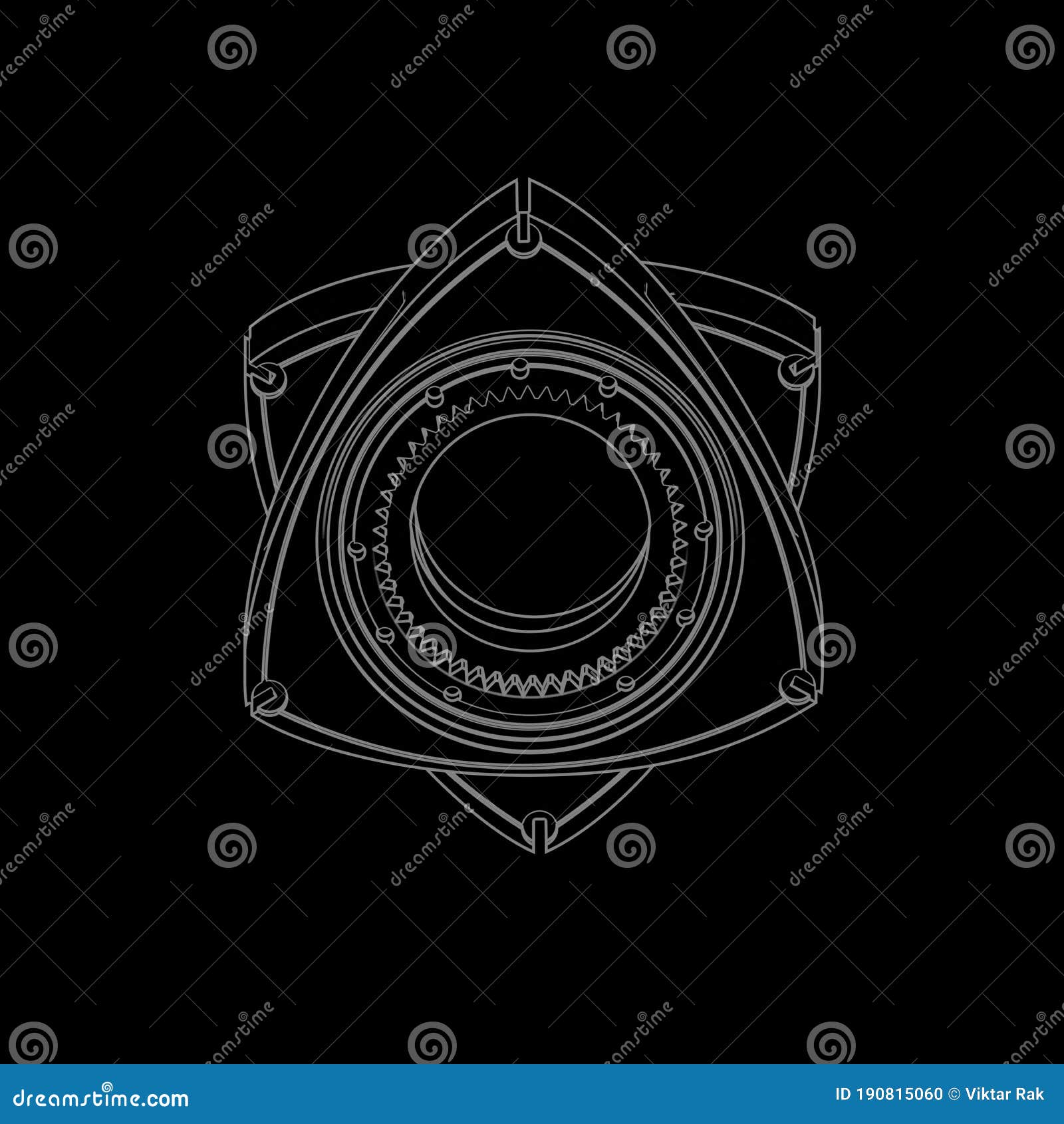 star from the rotary wankel engine rotors. black automobile background.