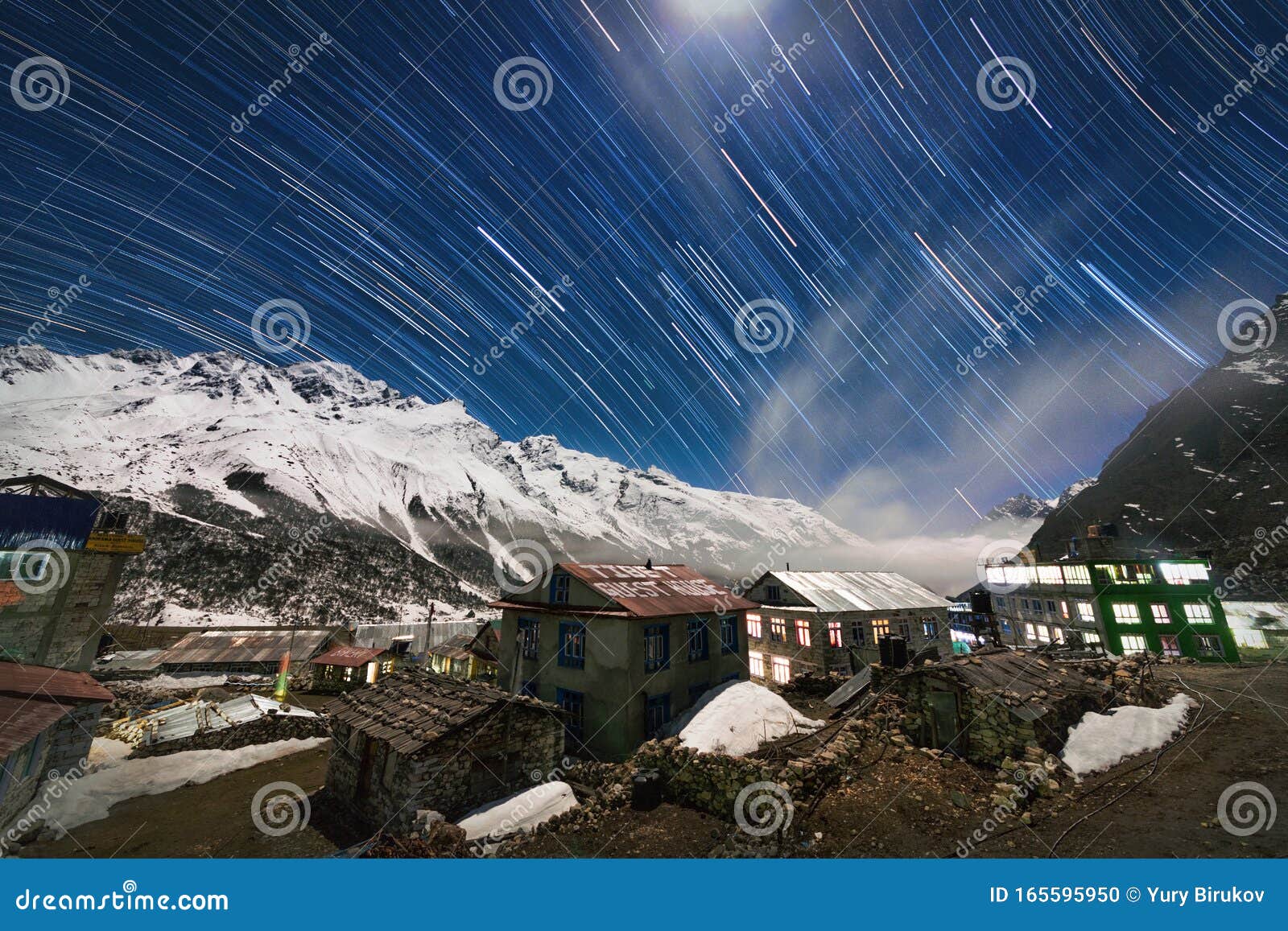 Star Tracks Over the Village of Kyangzhin Gompa in the Langtang Valley ...