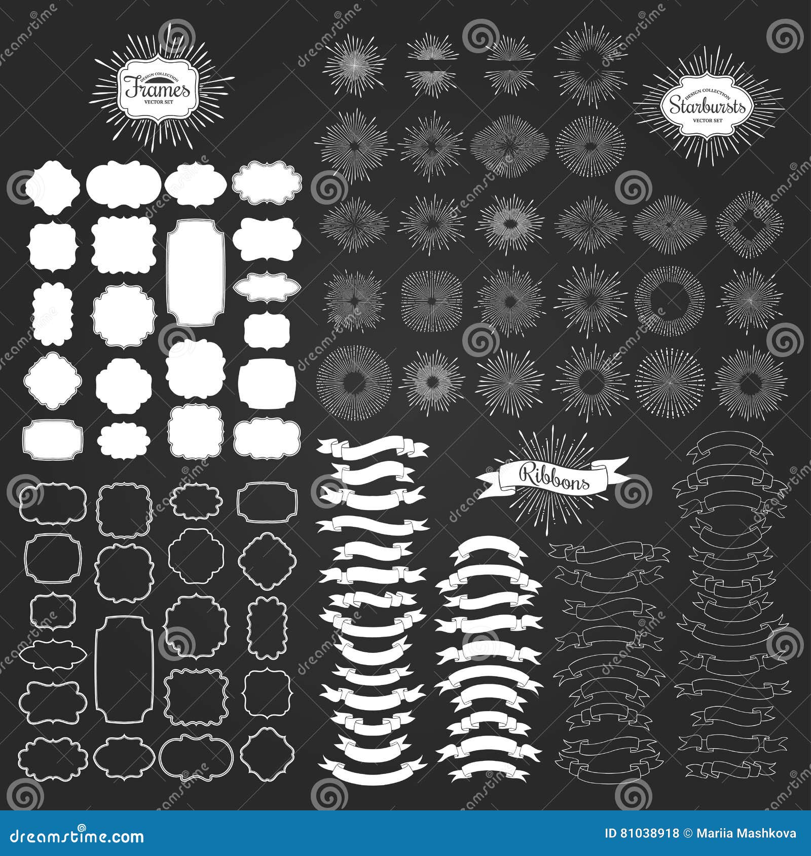 Starbursts, Frames and Ribbons. Stock Vector - Illustration of retro ...