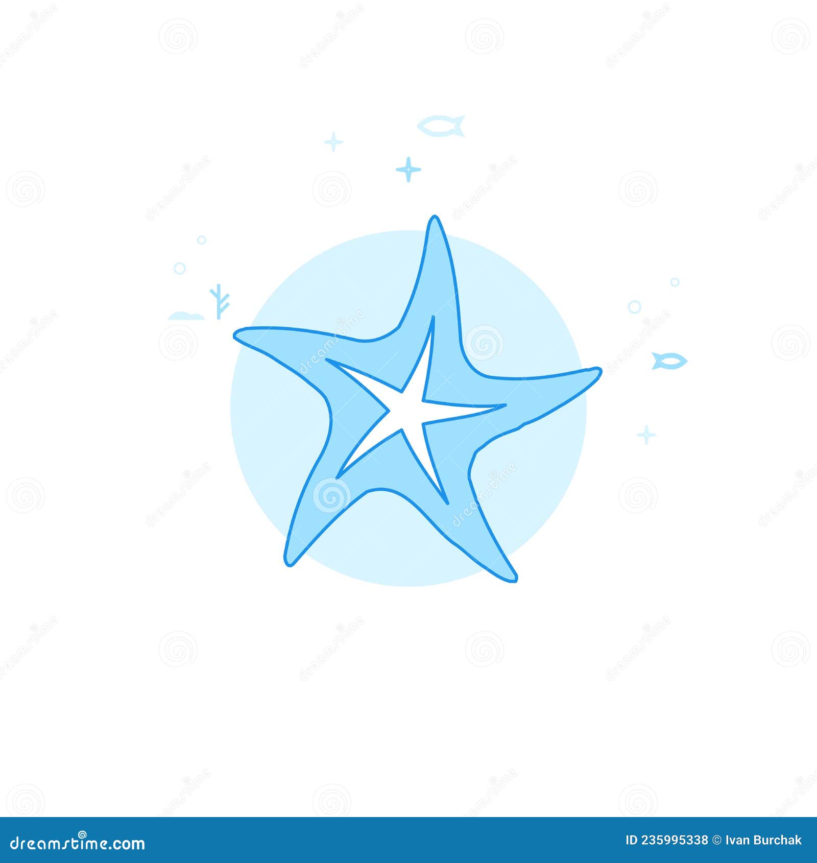 starfish flat  , icon. light blue monochrome . editable stroke