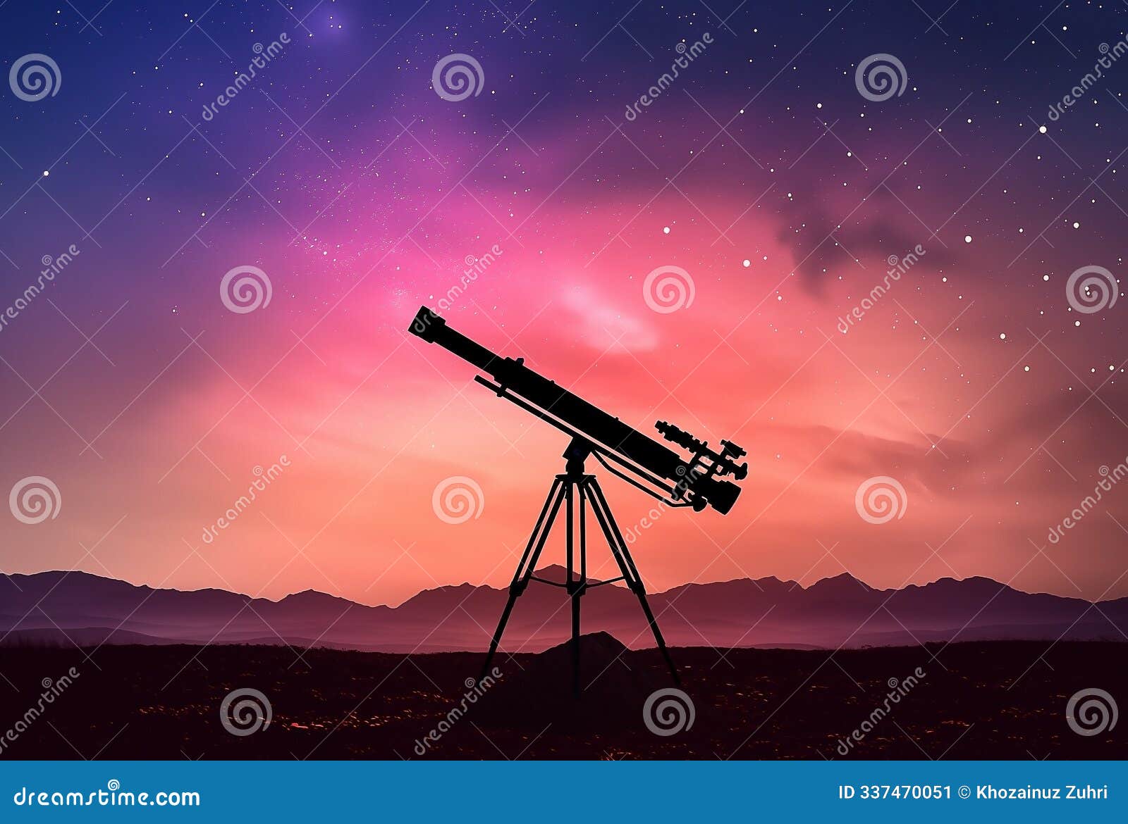 stargazing scene night sky with silhouette people telescope looking at space in background