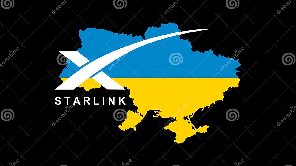 Starlink Logo and Map of Ukraine, Isolated on Black Background