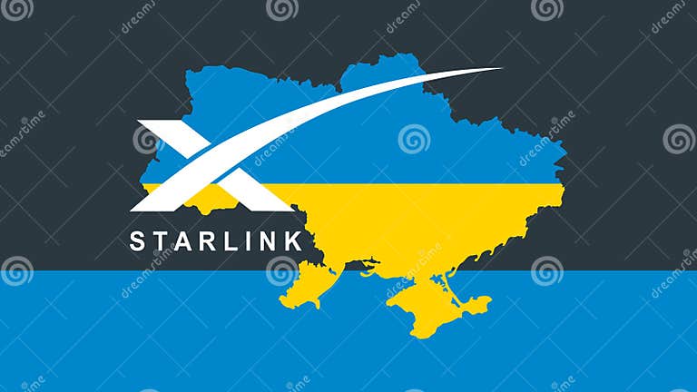 Starlink Logo and Map of Ukraine. Satellite Internet Company Starlink