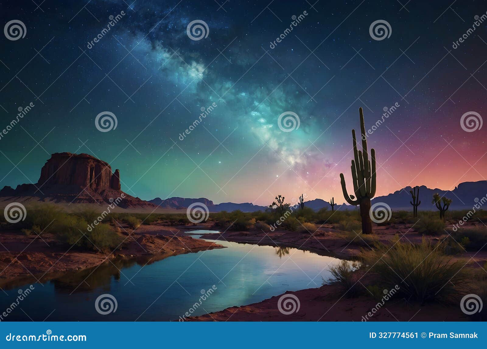 desert oasis beneath milky way's cosmic dance.