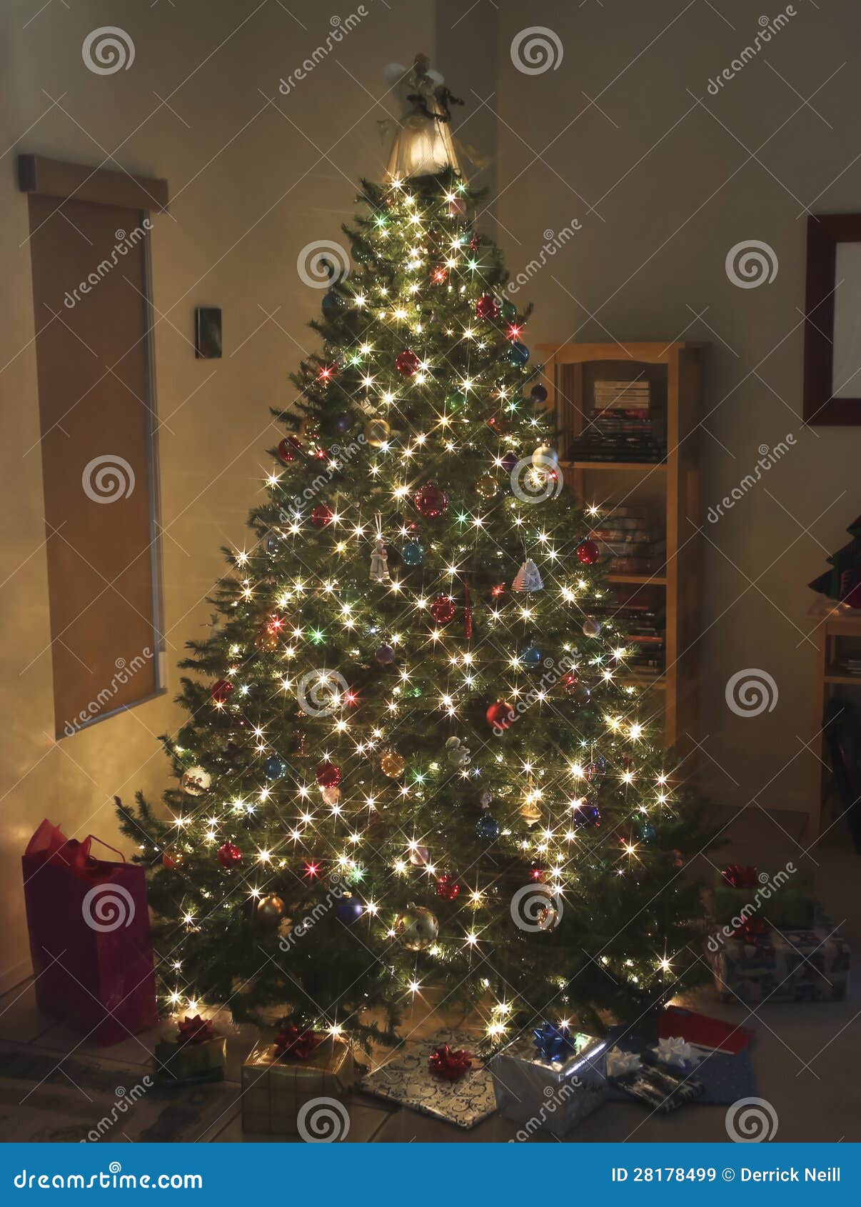 A Starry Christmas Tree on Christmas Eve Stock Image Image of balls