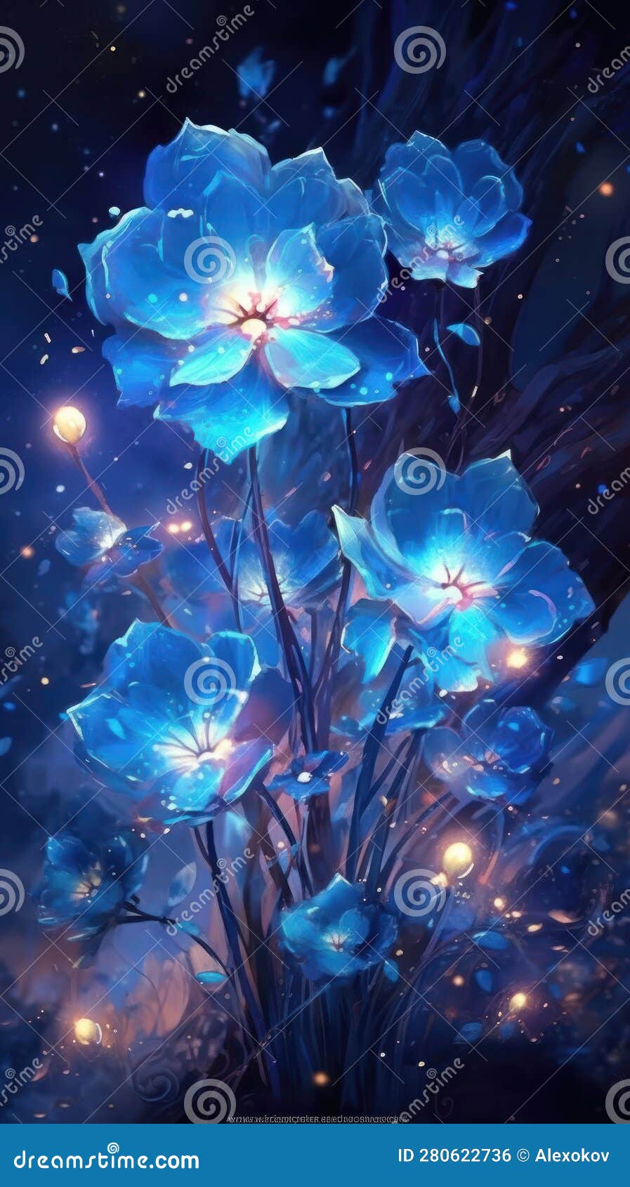 Starry Night Garden of Crystal Flowers . Stock Illustration