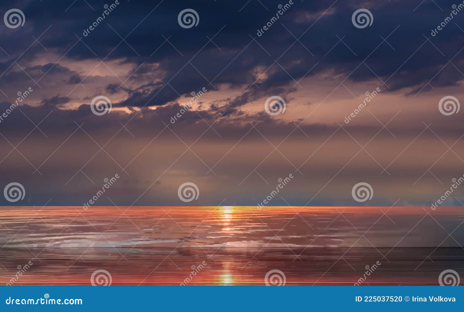 dramatic clouds sunset  at sea  on blue starry sky at gold yellow sunset natire seascape