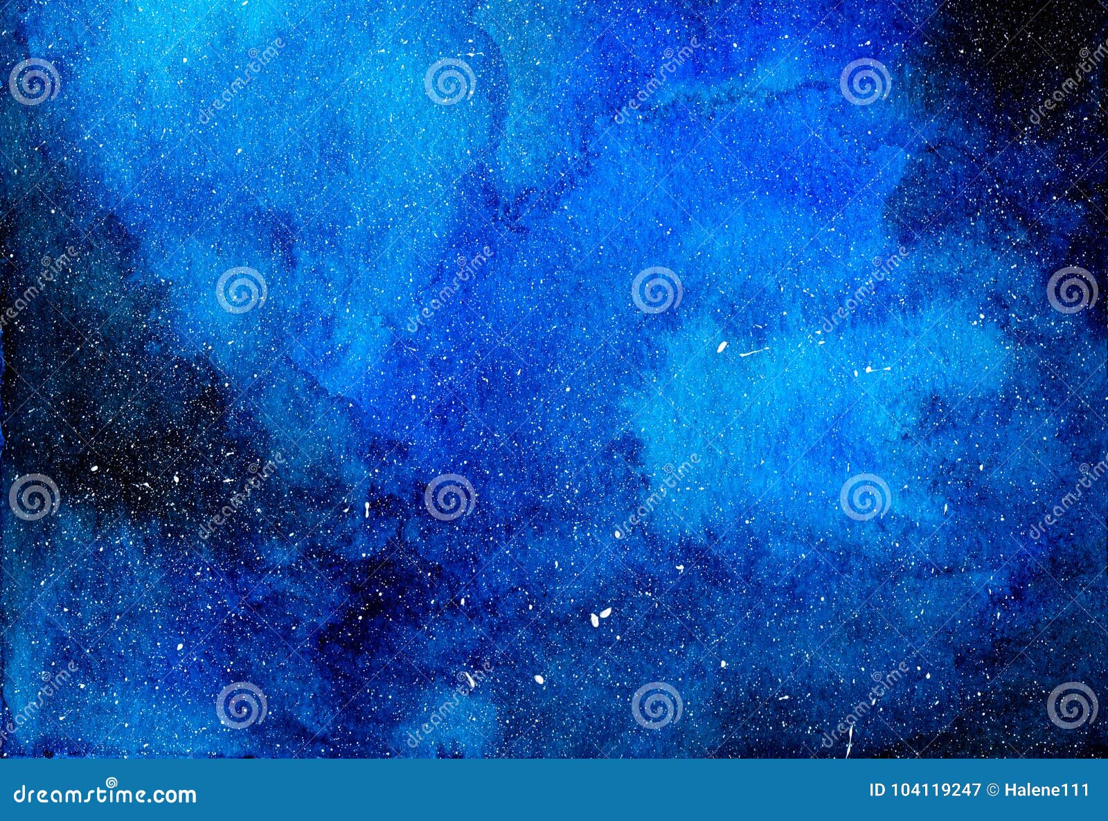 Starry Night Sky Blue Watercolor Illustration Stock