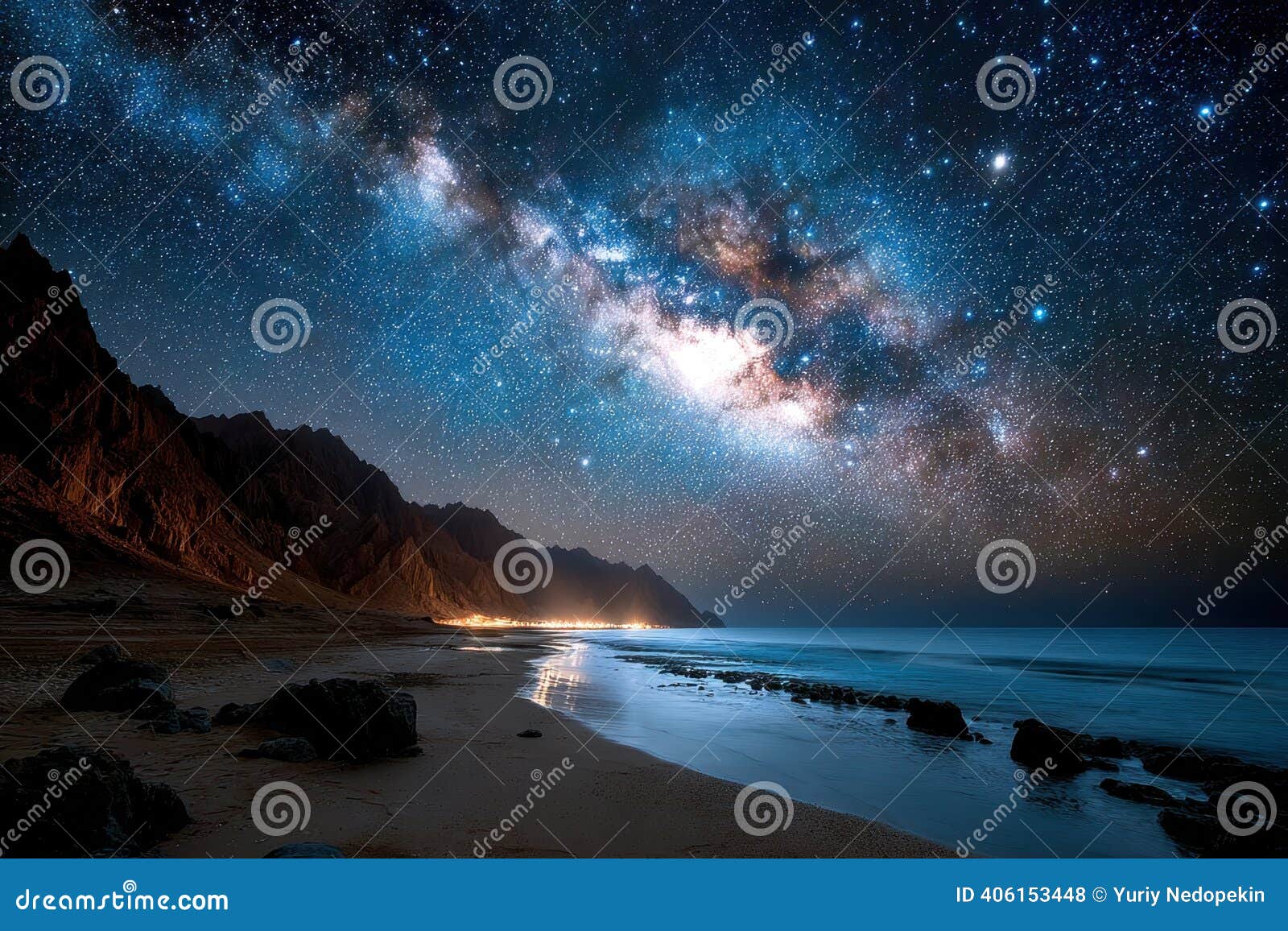 Starry Night Sky Over a Tranquil Ocean Beach Stock Photo - Image of  starlight, beach: 406153448, image size:1600x1156