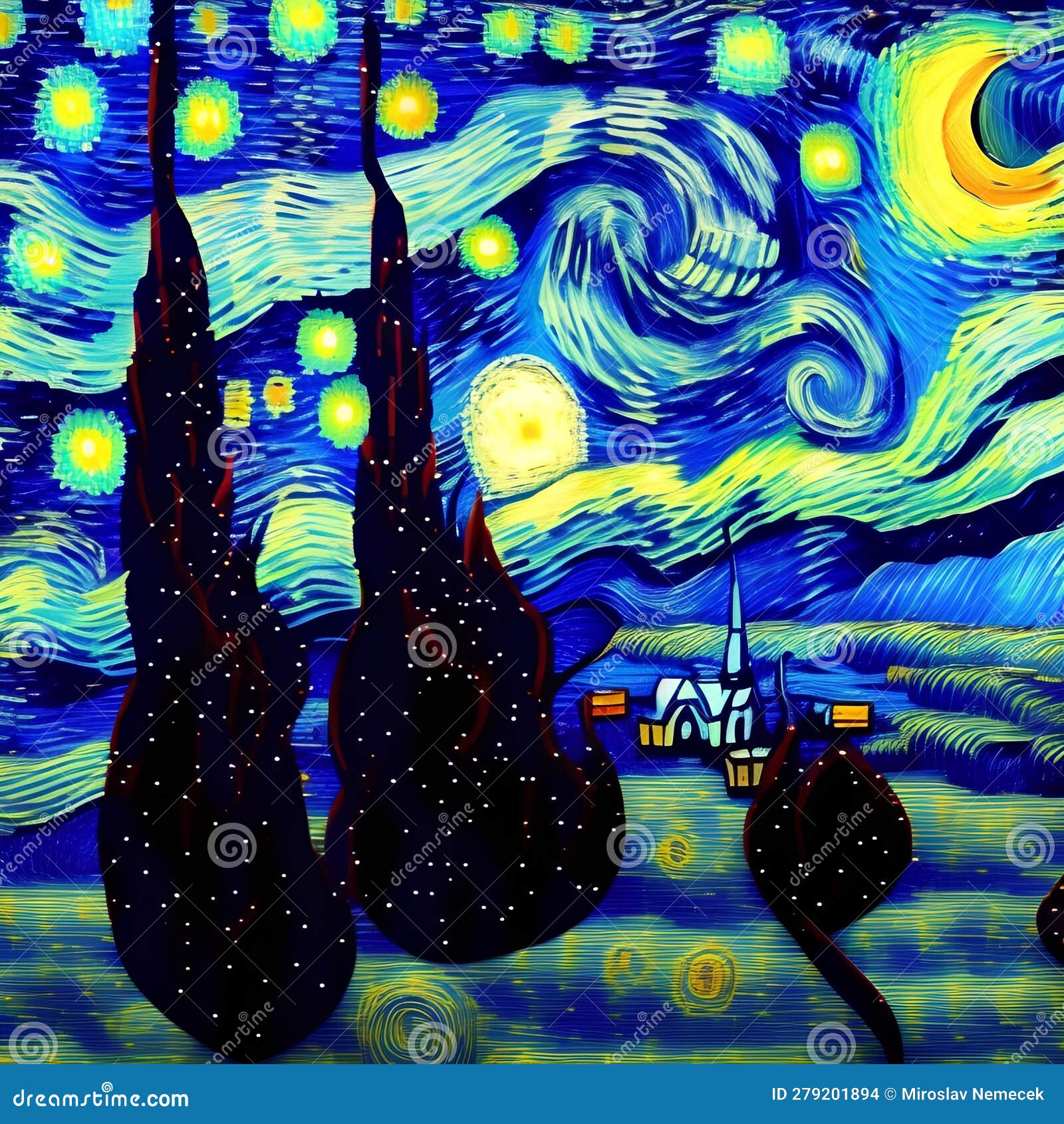 Starry Night in Vincent Van Gogh Style, Generative AI Illustration Stock  Illustration - Illustration of oilpaint, render: 279201894, image size:1600x1690