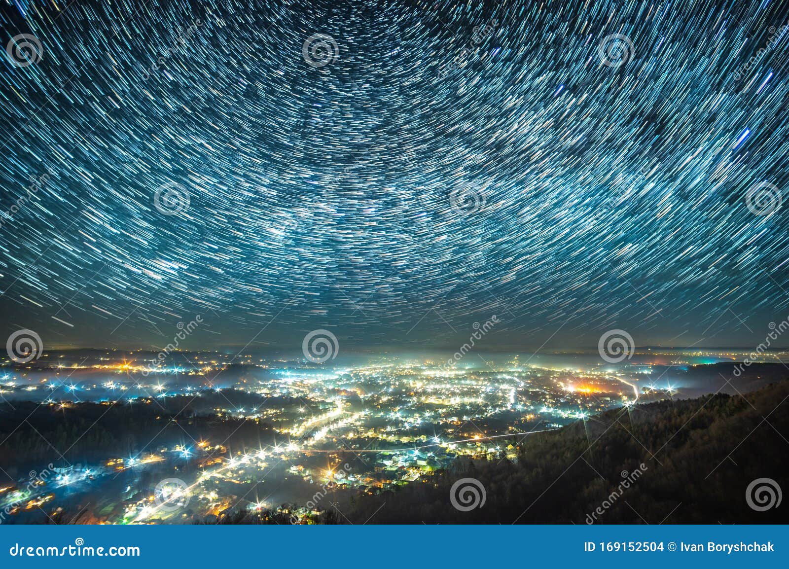 Starry Sky Over The Night City Stock Photo Image Of Mount Horizon