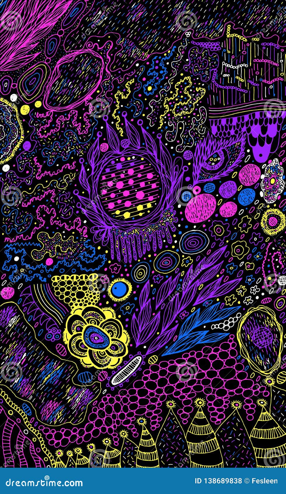 starry sky. psychedelic sketch colorful background. neon colors. memphis style.   art