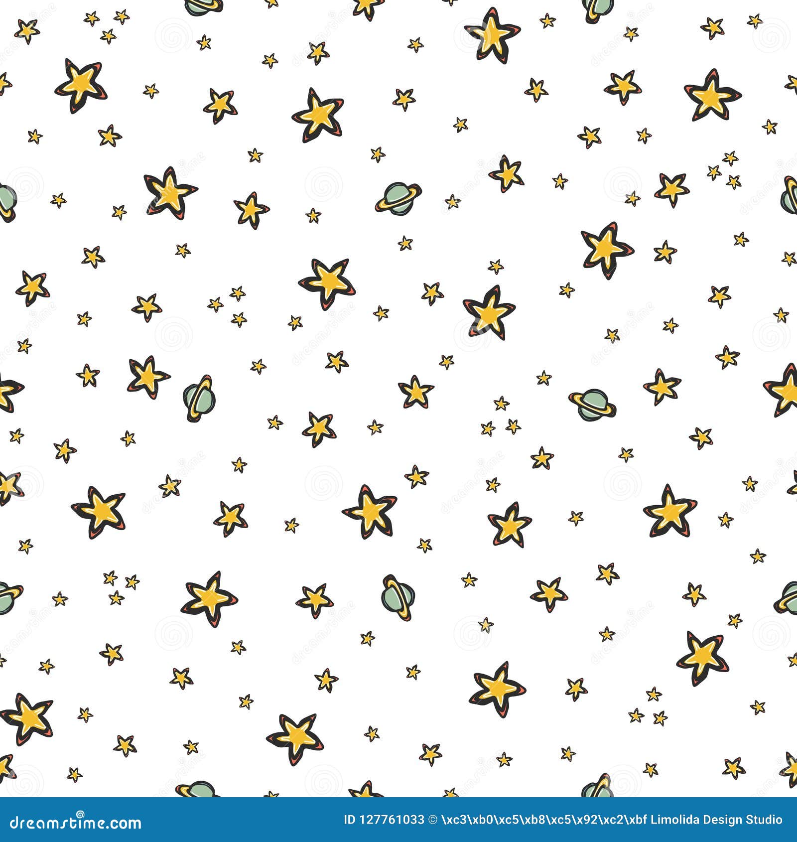 Starry Sky Seamless Vector Pattern Hand Drawn Illustration Yellow