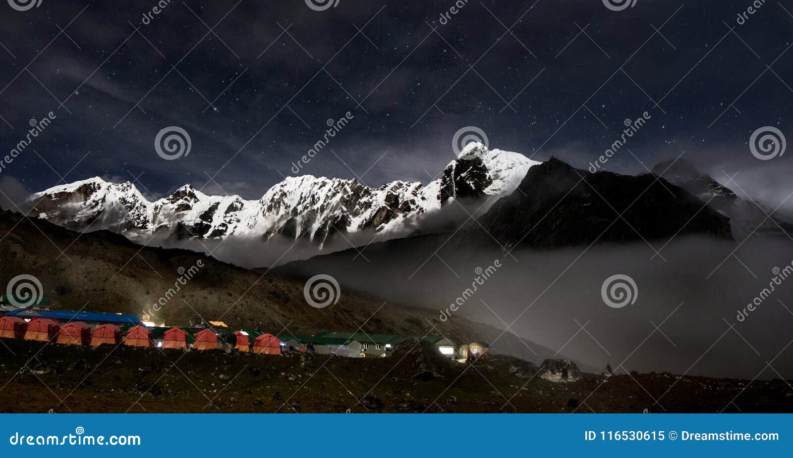starry sky and snow mountain