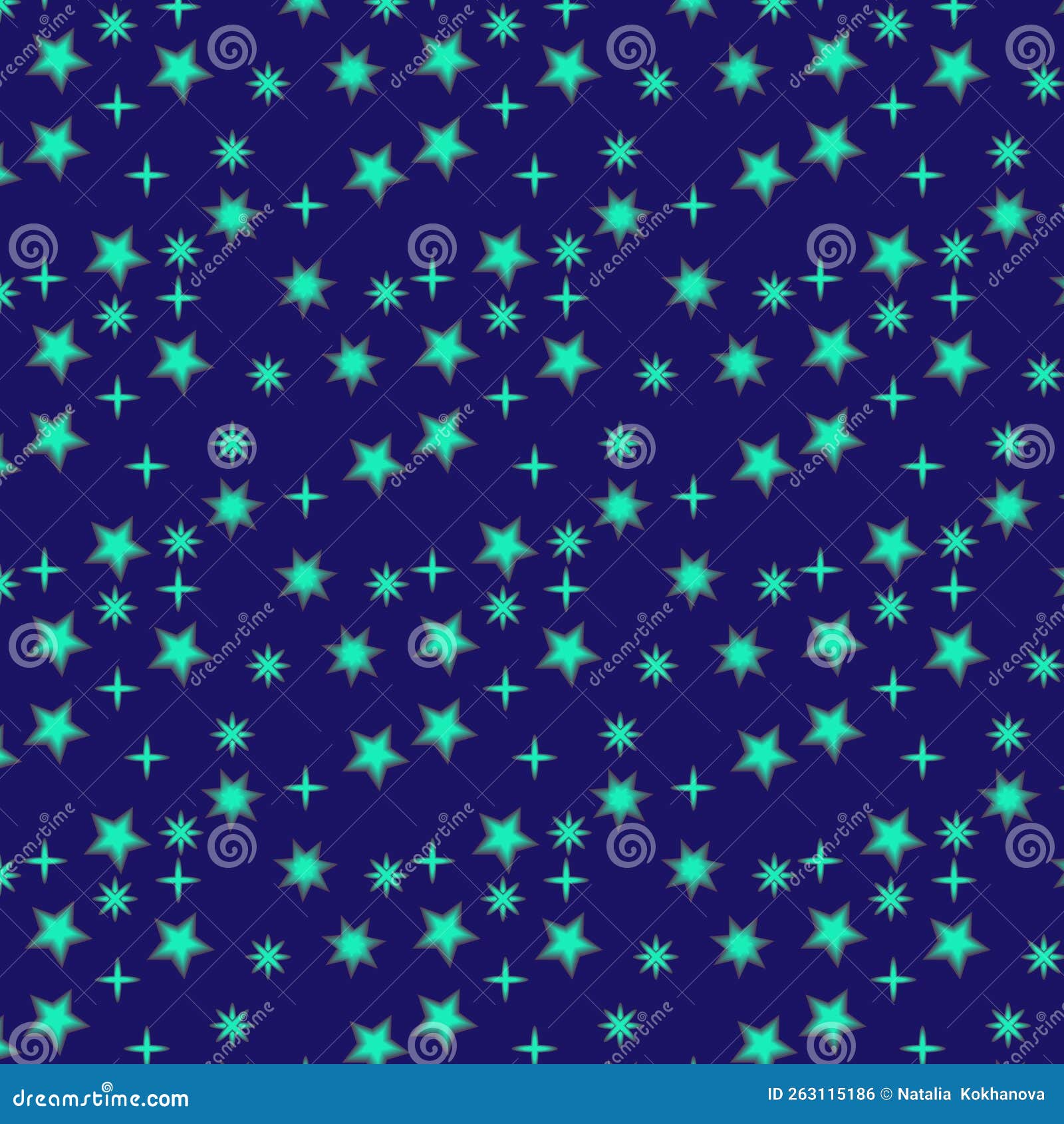 Stars in the Dark Blue Sky. Vector Seamless Pattern Stock Vector