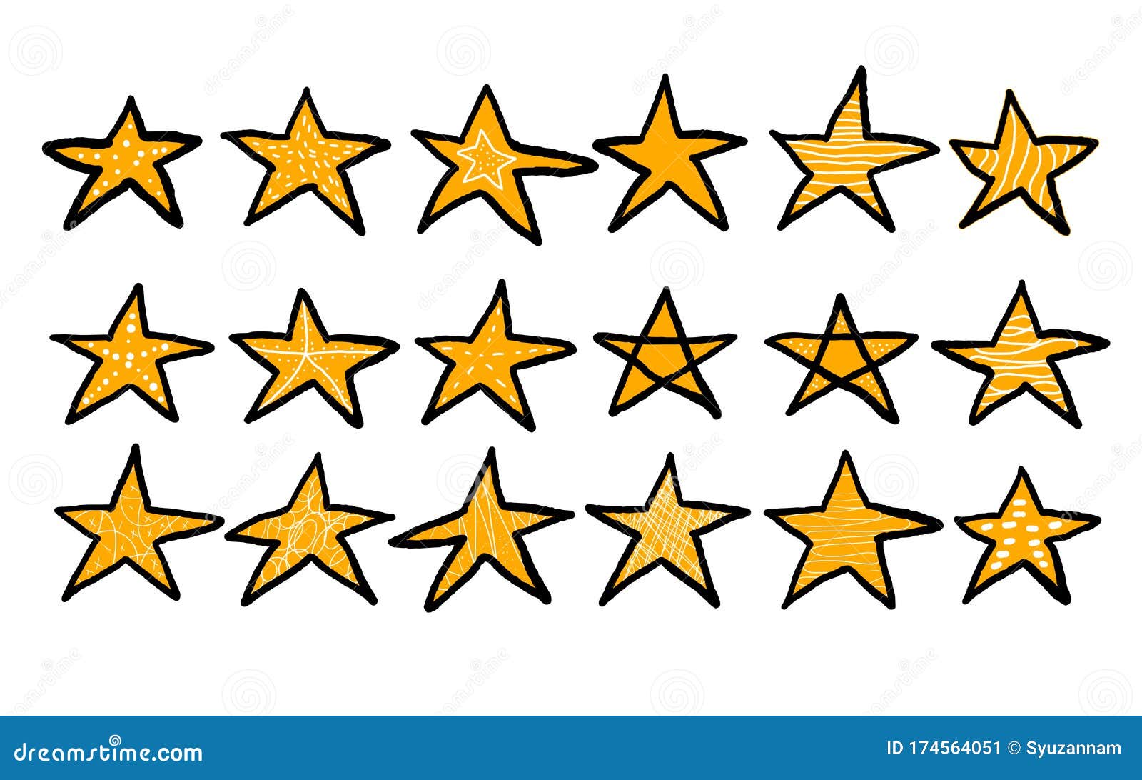 Stars Set In Doodle Style Vector Illustartion Stock Vector