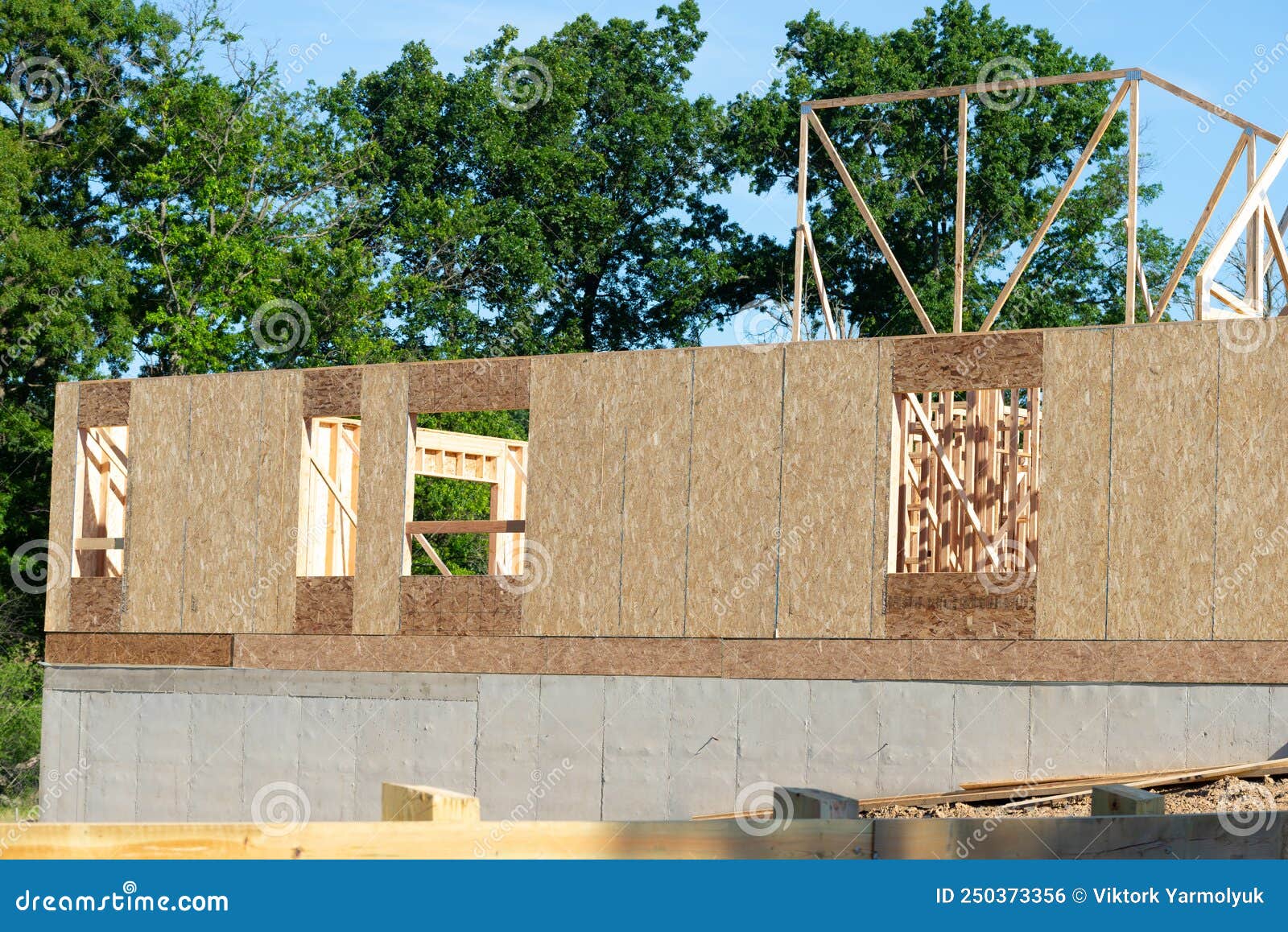 Start of Construction of a Plywood House New Home Work Real Stock Photo