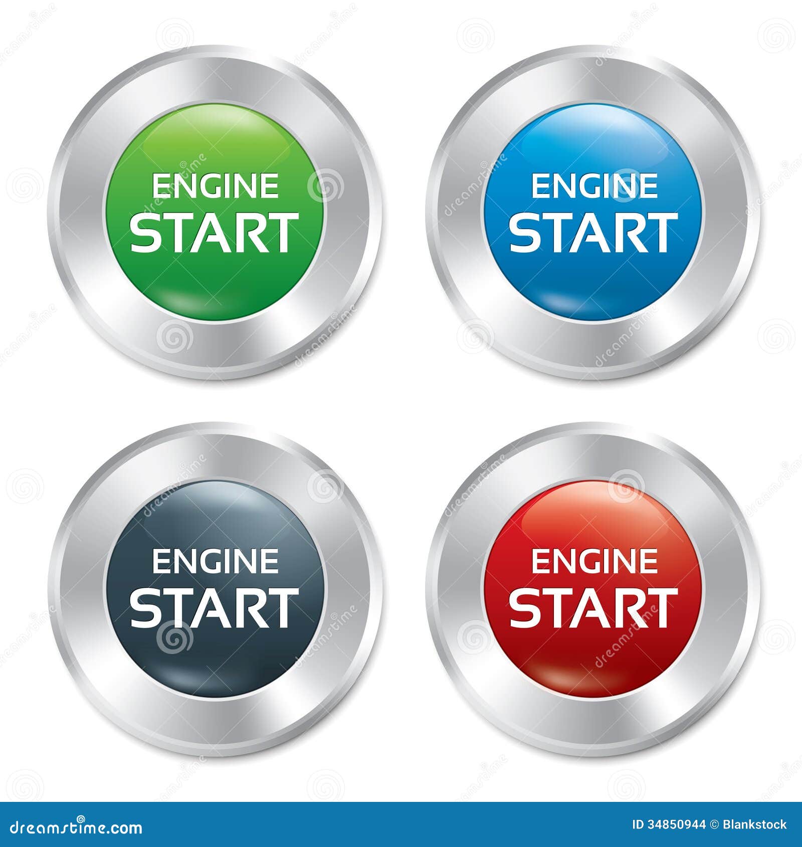 Start engine button red round sticker Royalty Free Vector