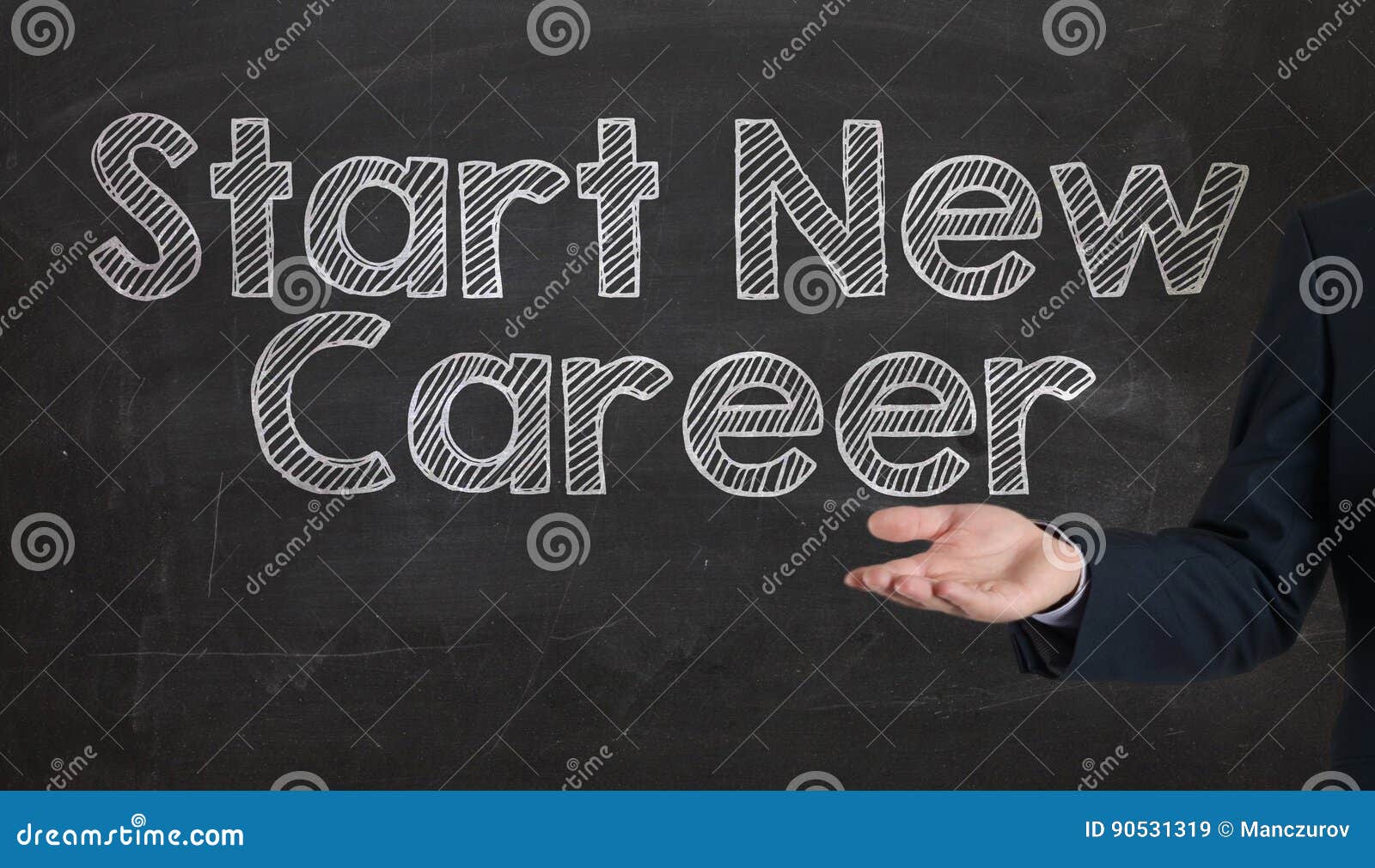 Start New Career on Black Blackboard Presenting on Blackboard by Stock