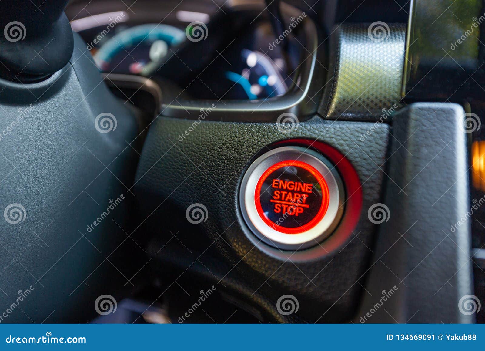 Startstop button in a car stock image. Image of button