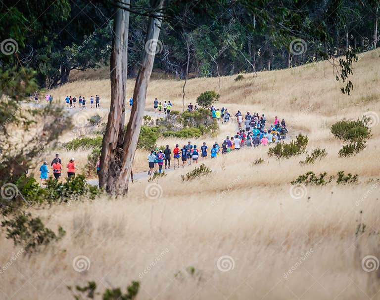 The Start of a Trail Running Event in the Bay Area California Editorial