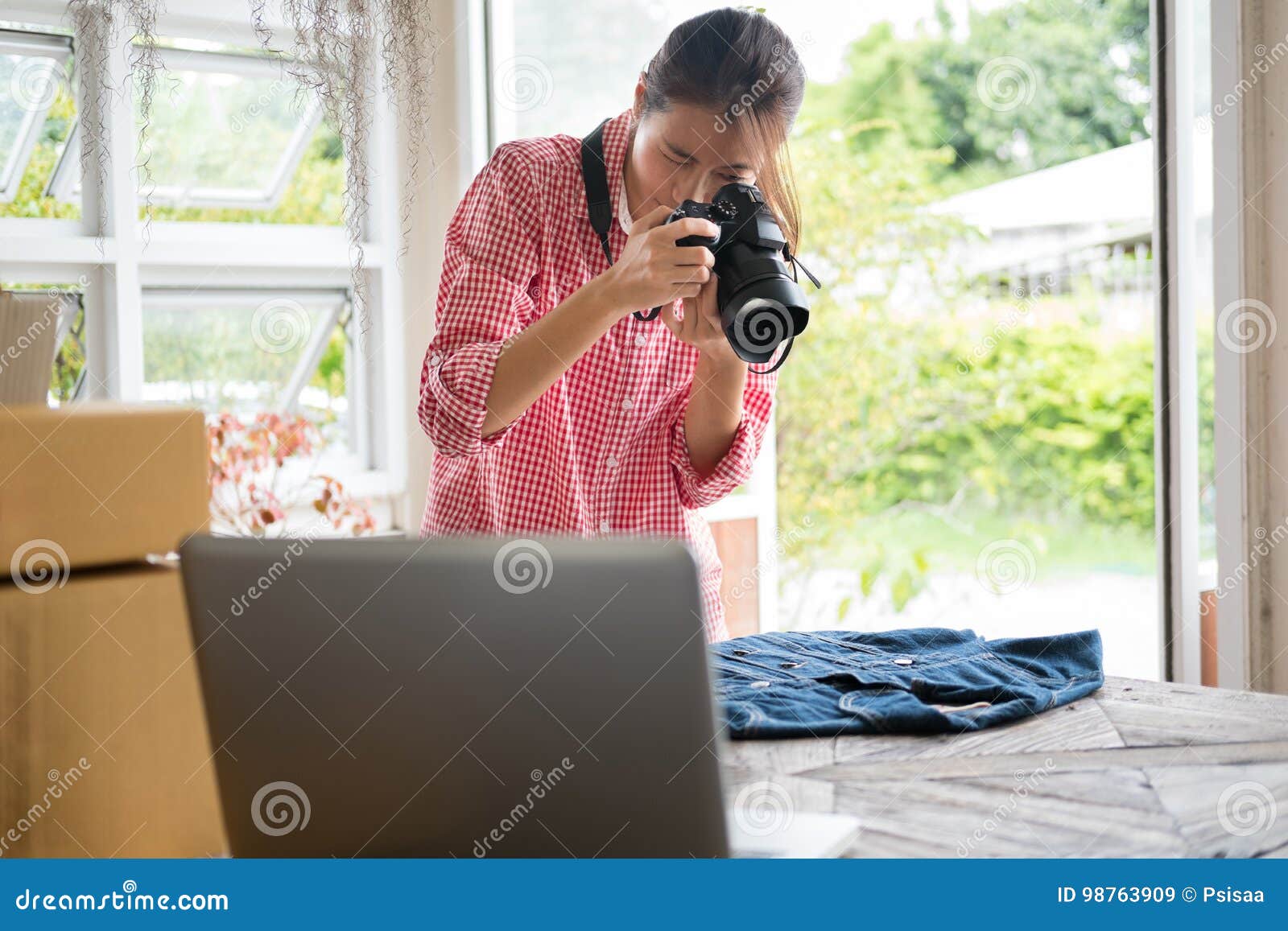 Start Up Small Business Owner Take Photo Of Her Product For Sell Stock