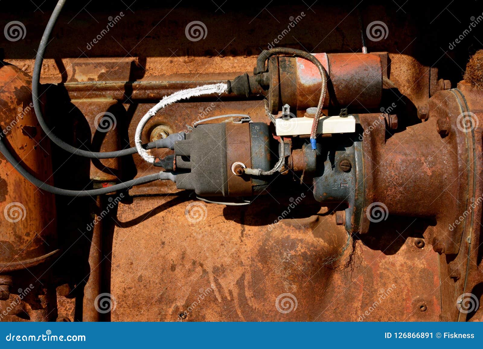 Starter Wiring And Ignition On An Old Tractor Stock Image - Image of