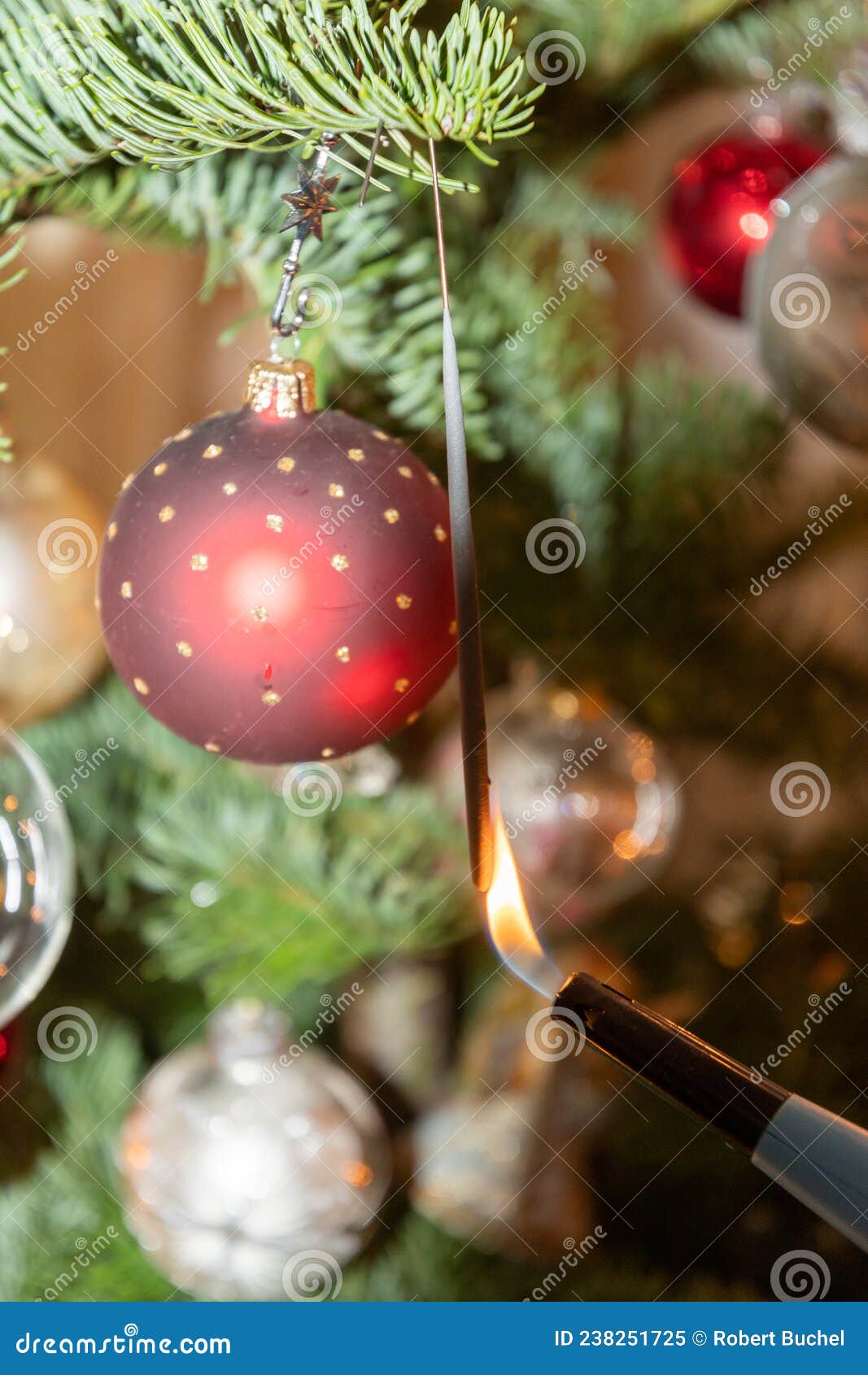 Starting a Burning Sparkle Lights on a Christmas Tree Stock Image