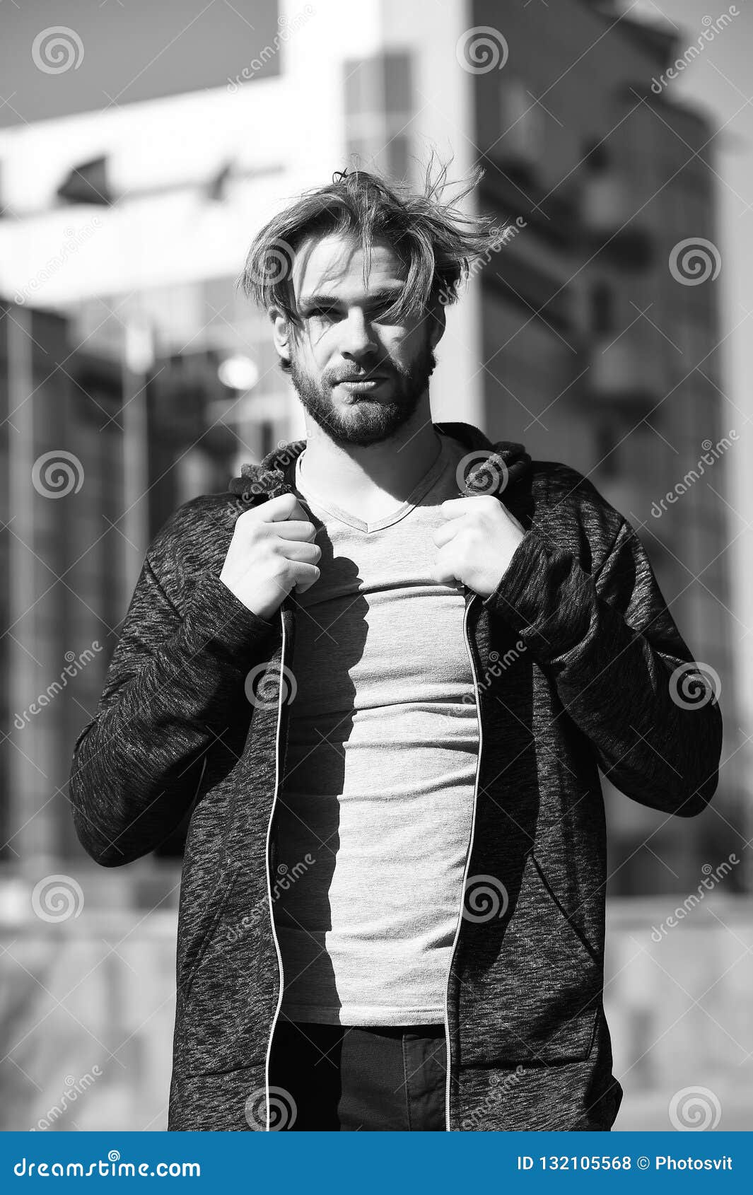 One More Step. Man Handsome Guy Enjoy Morning Walk Blue Sky Background Copy  Space. Morning Fill Energy Charge Stock Photo - Image of space, bearded:  139877746