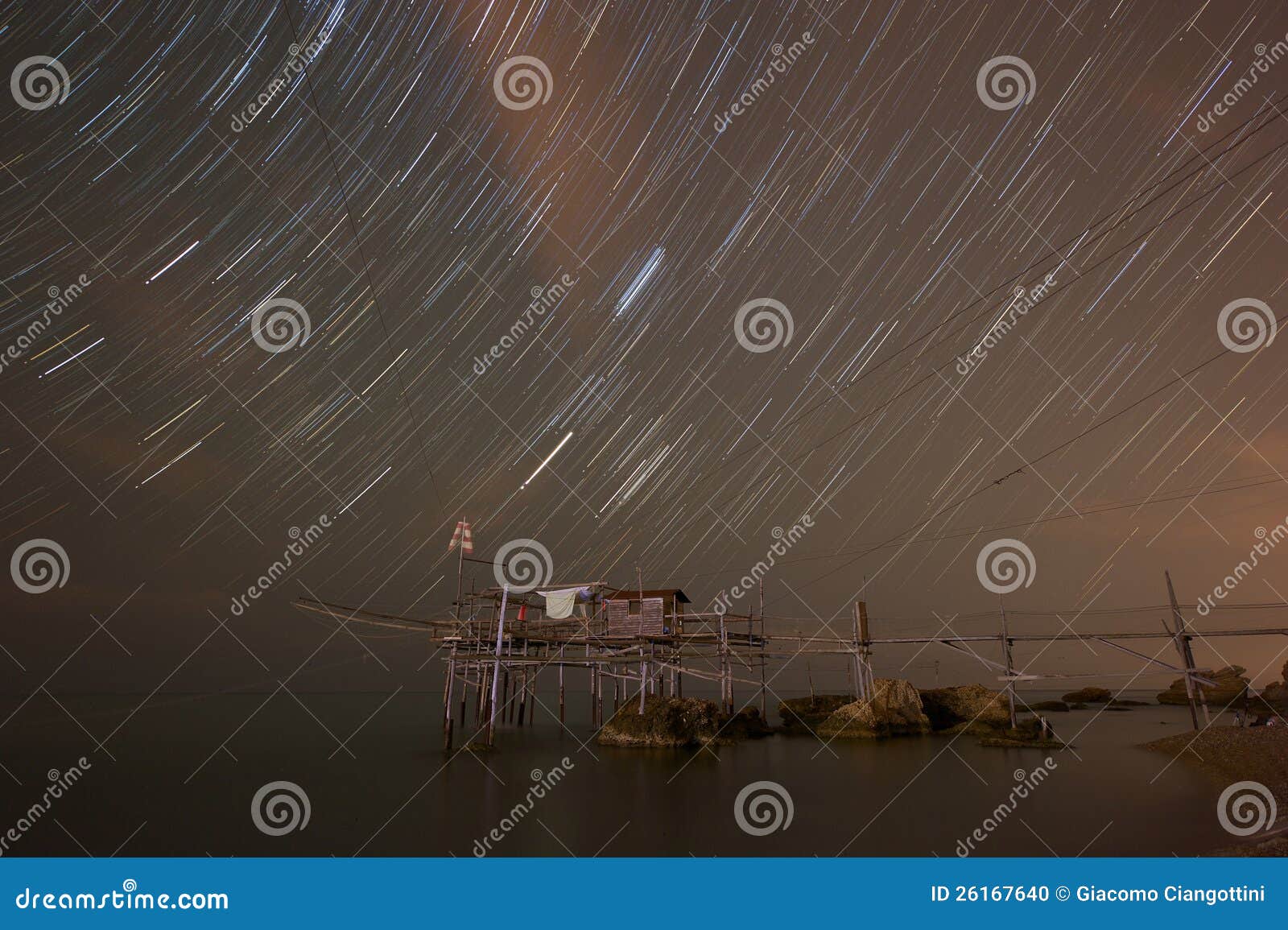 startrail above the trabocco of punta torre