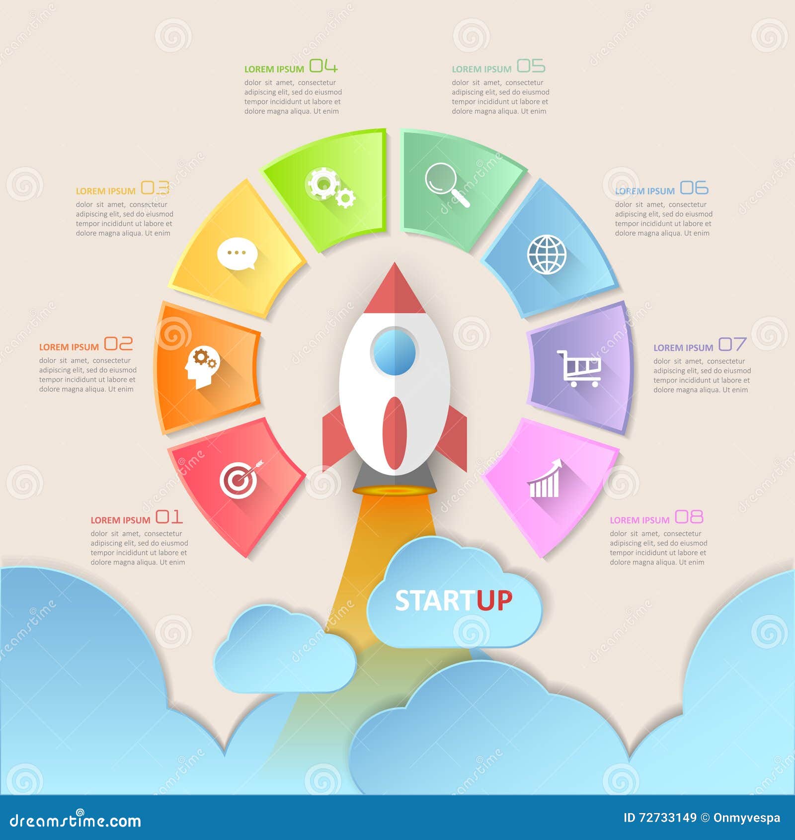 Startup Circle Infographics with Rocket Launch, Infographic Template 8 ...