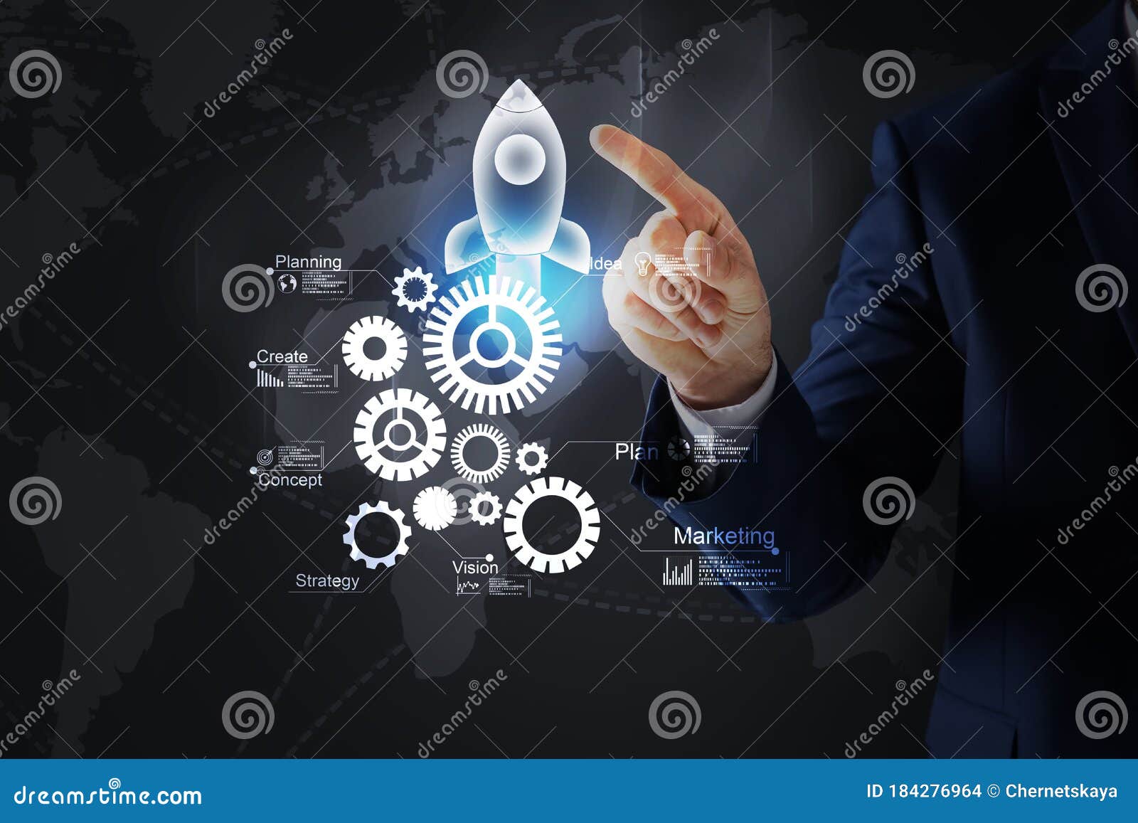 Startup Concept. Businessman on Background, Closeup Stock Photo - Image
