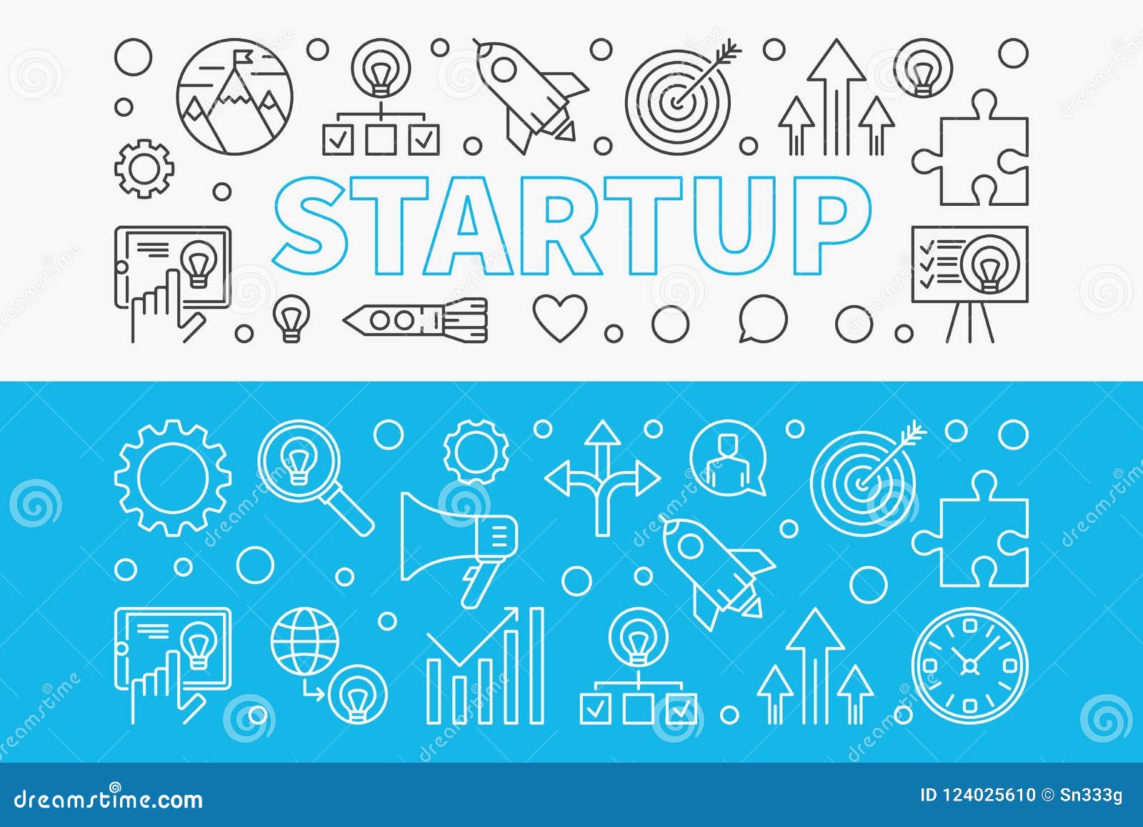 Startup Horizontal Banners Set. Vector Startup Linear Banners Stock