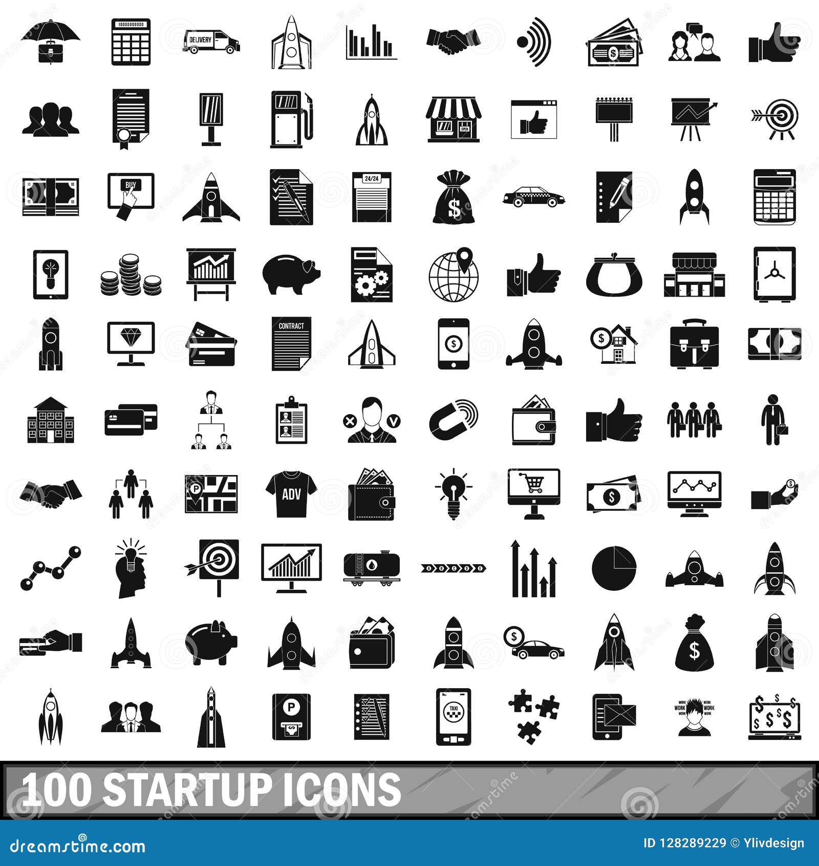 100 Startup Icons Set, Simple Style Stock Illustration - Illustration