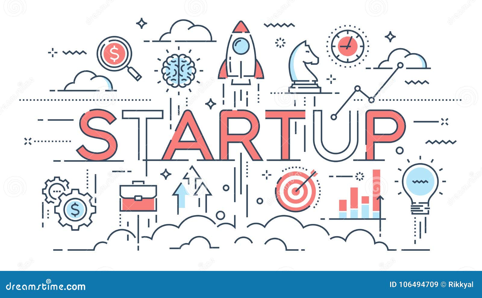 Startup, Ideas and New Business, Development, Project Launch Thin Line