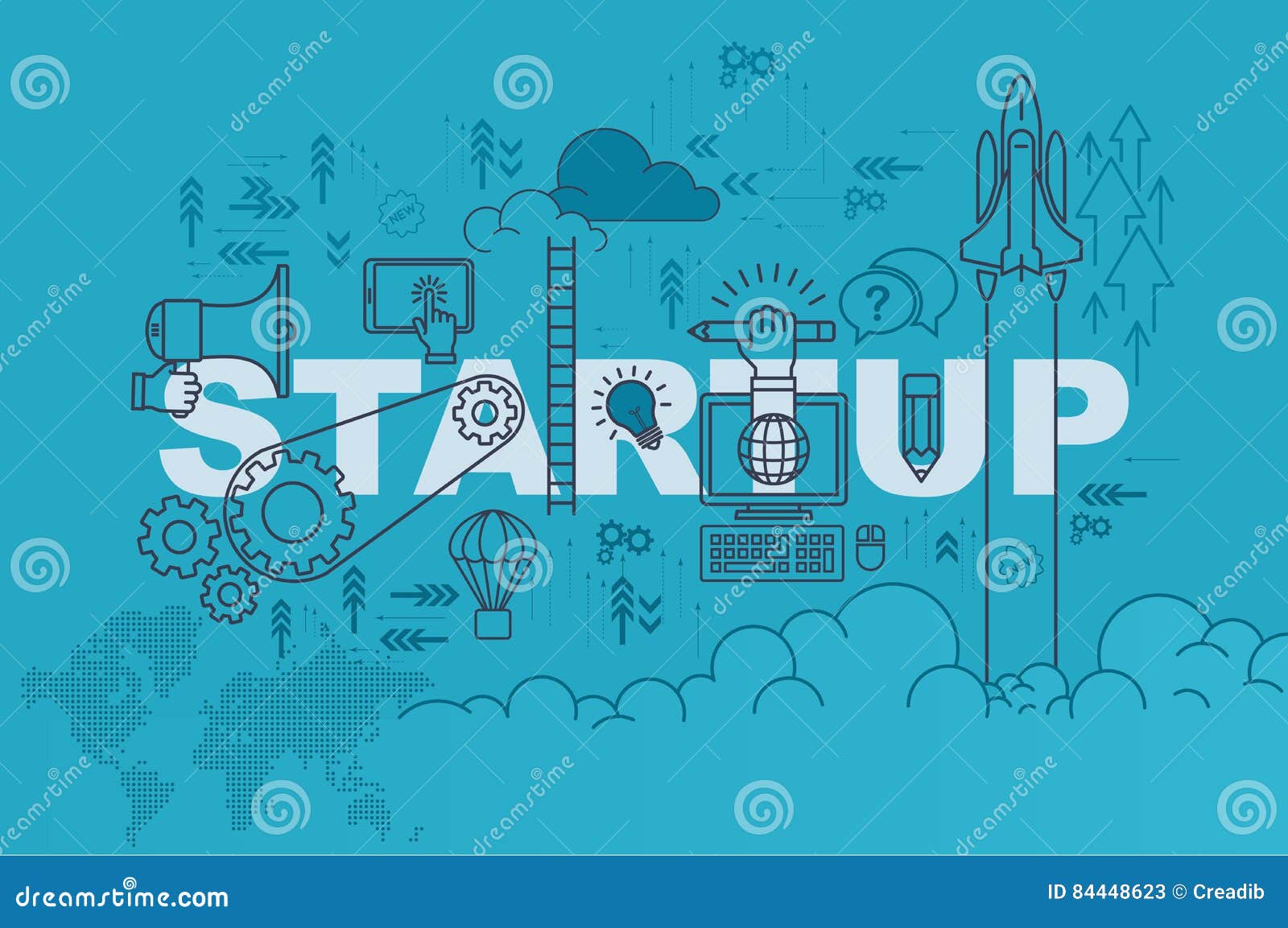 Startup web page banner concept with thin line flat design vector illustration eps-10.