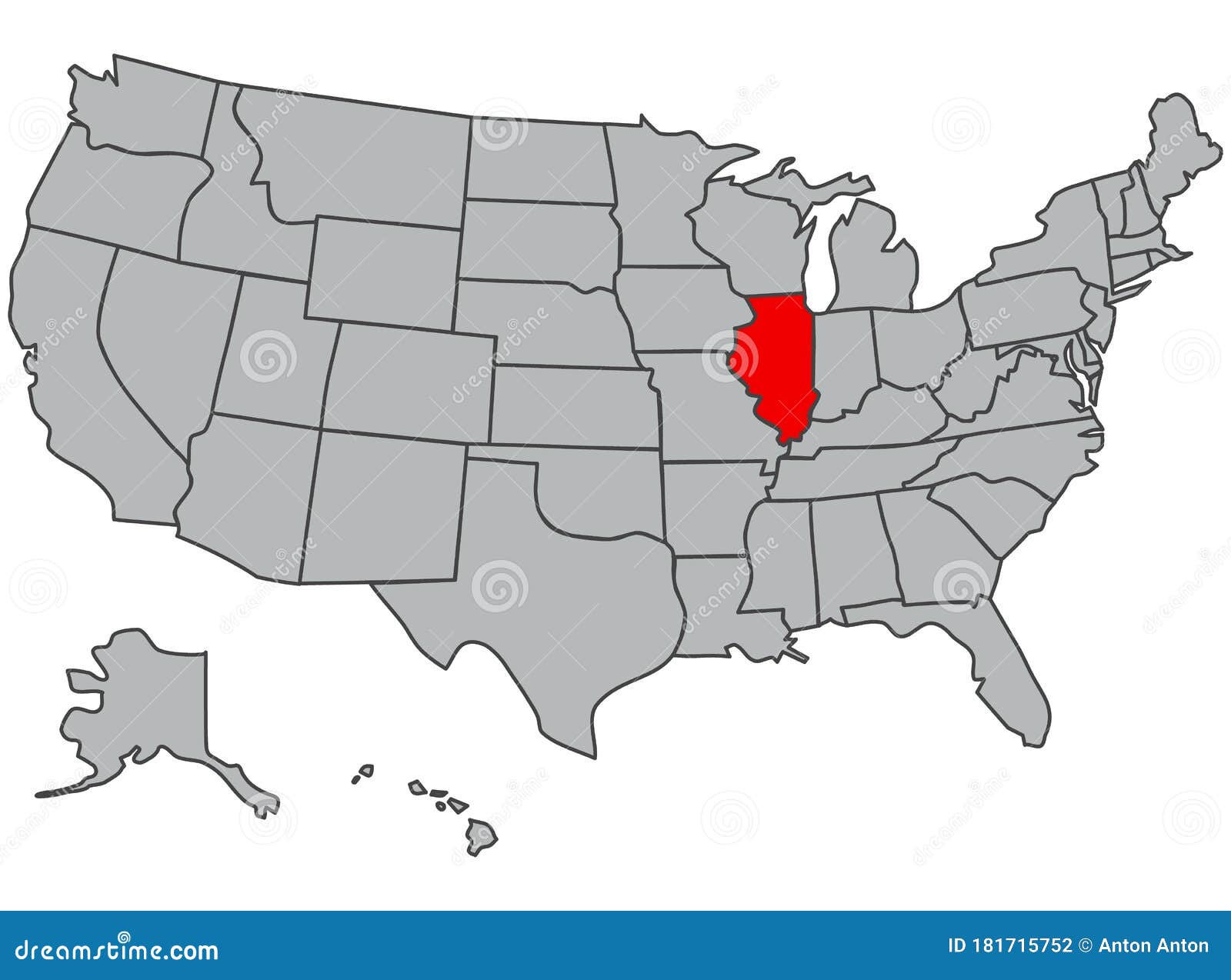 State Illinois Vector Illustration in Gray Color. United States of