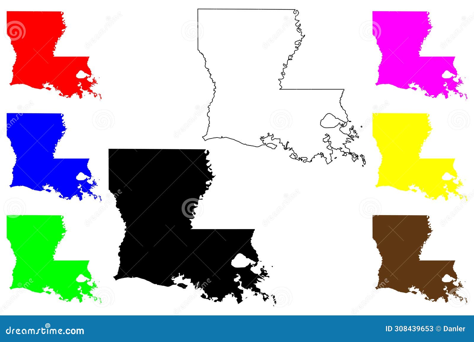 state of louisiana (united states of america, usa or u.s.a.) silhouette and outline louisiane, luisiana or lwizyan map