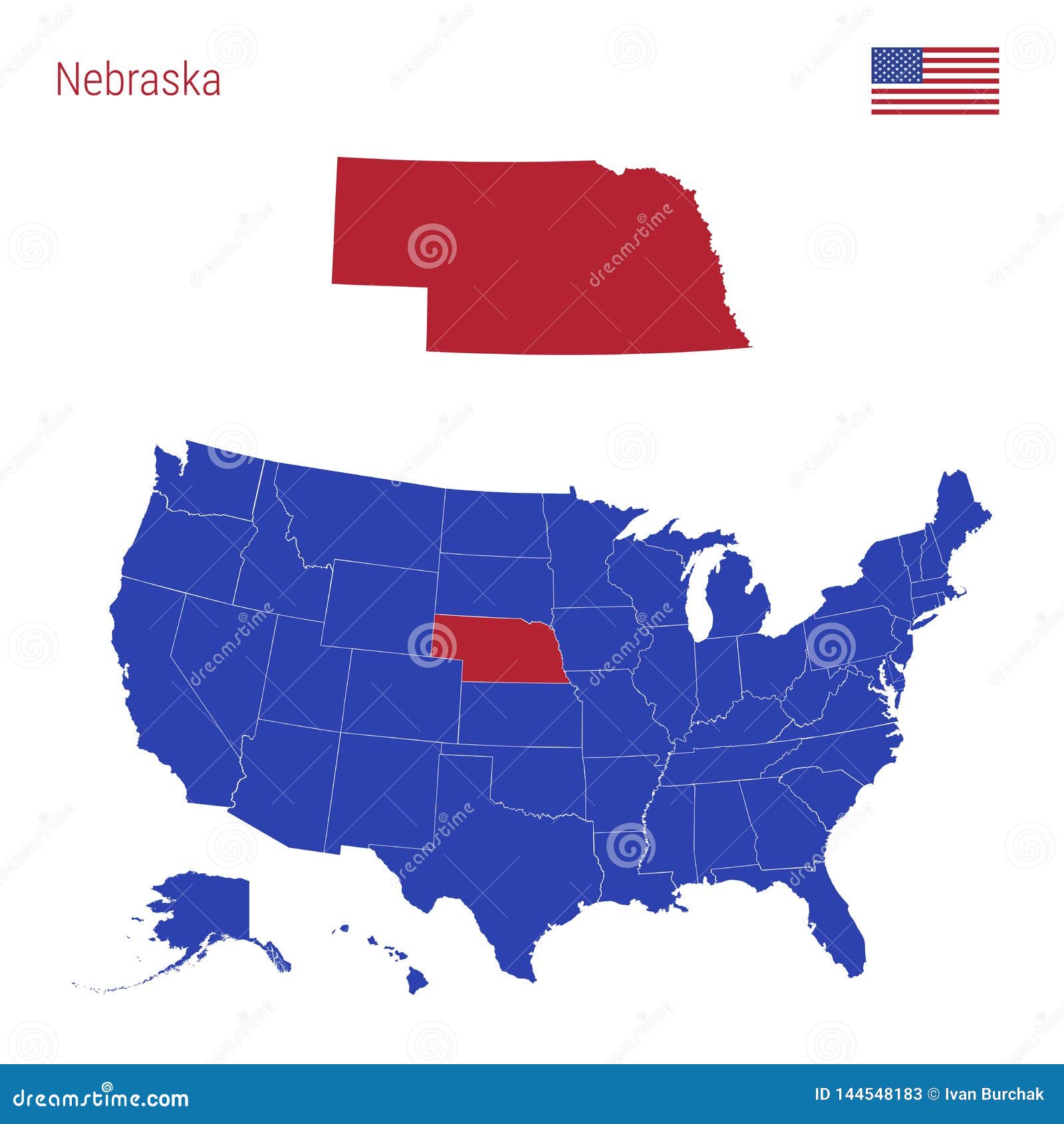 The State Of Nebraska Is Highlighted In Red Vector Map Of The United