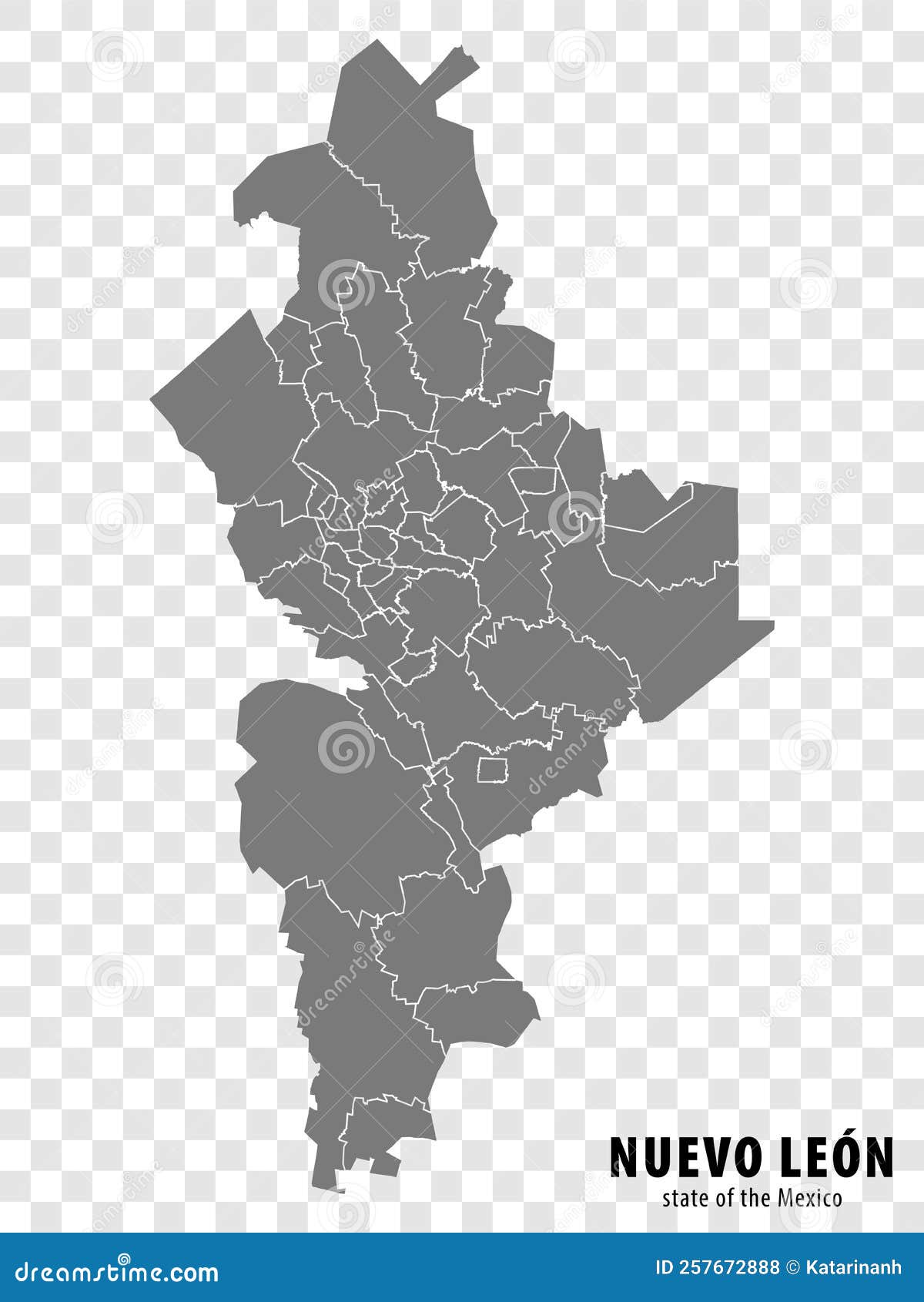 state nuevo leon of mexico map on transparent background. blank map of  nuevo leon with  regions in gray for your web site ,