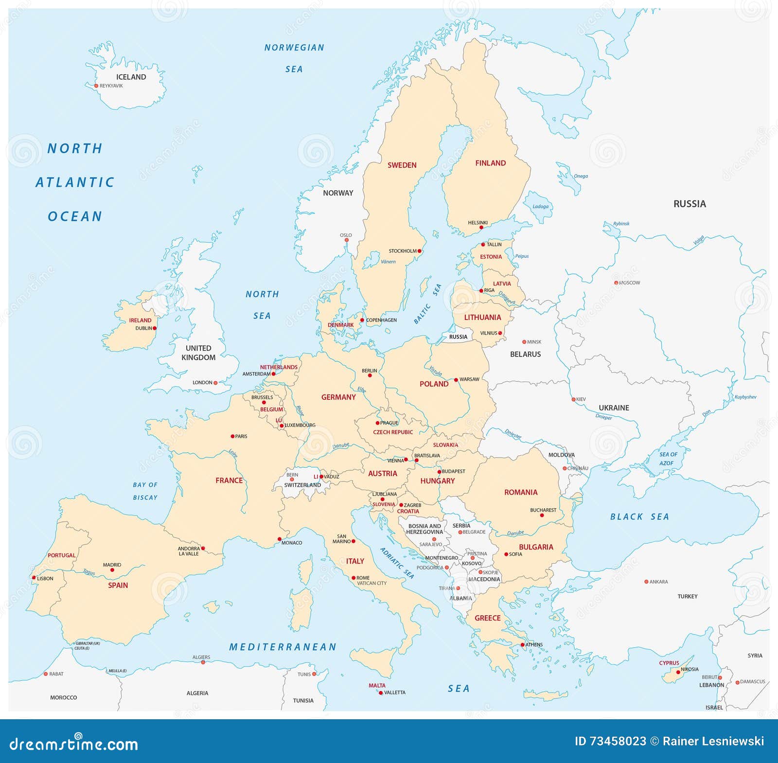 Stati Della Mappa Dell Unione Europea Senza Regno Unito