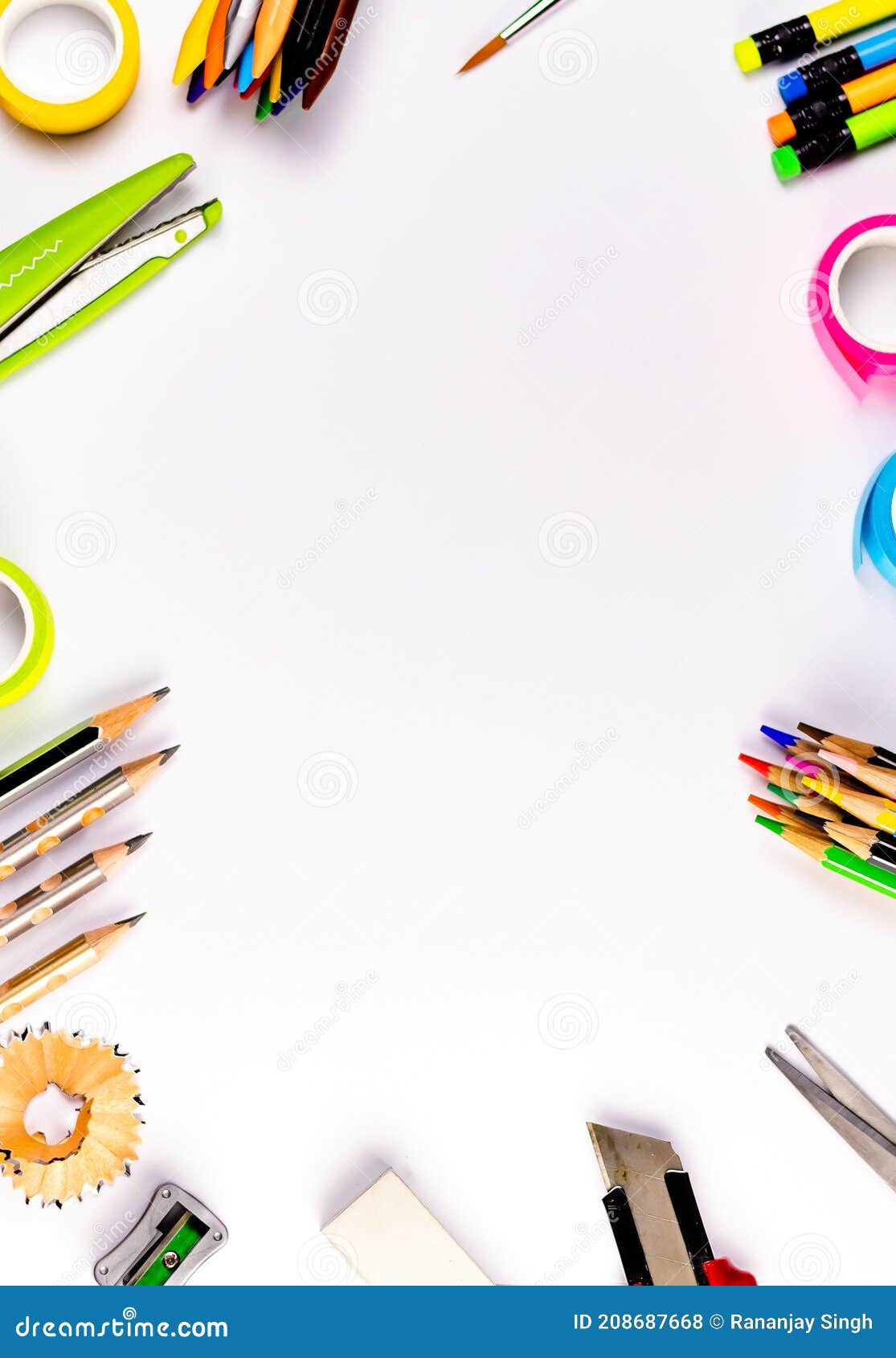 Stationary Goods in Portrait Orientation Shot Over White Background in Art  and Craft Concept Stock Photo - Image of education, craft: 208687668
