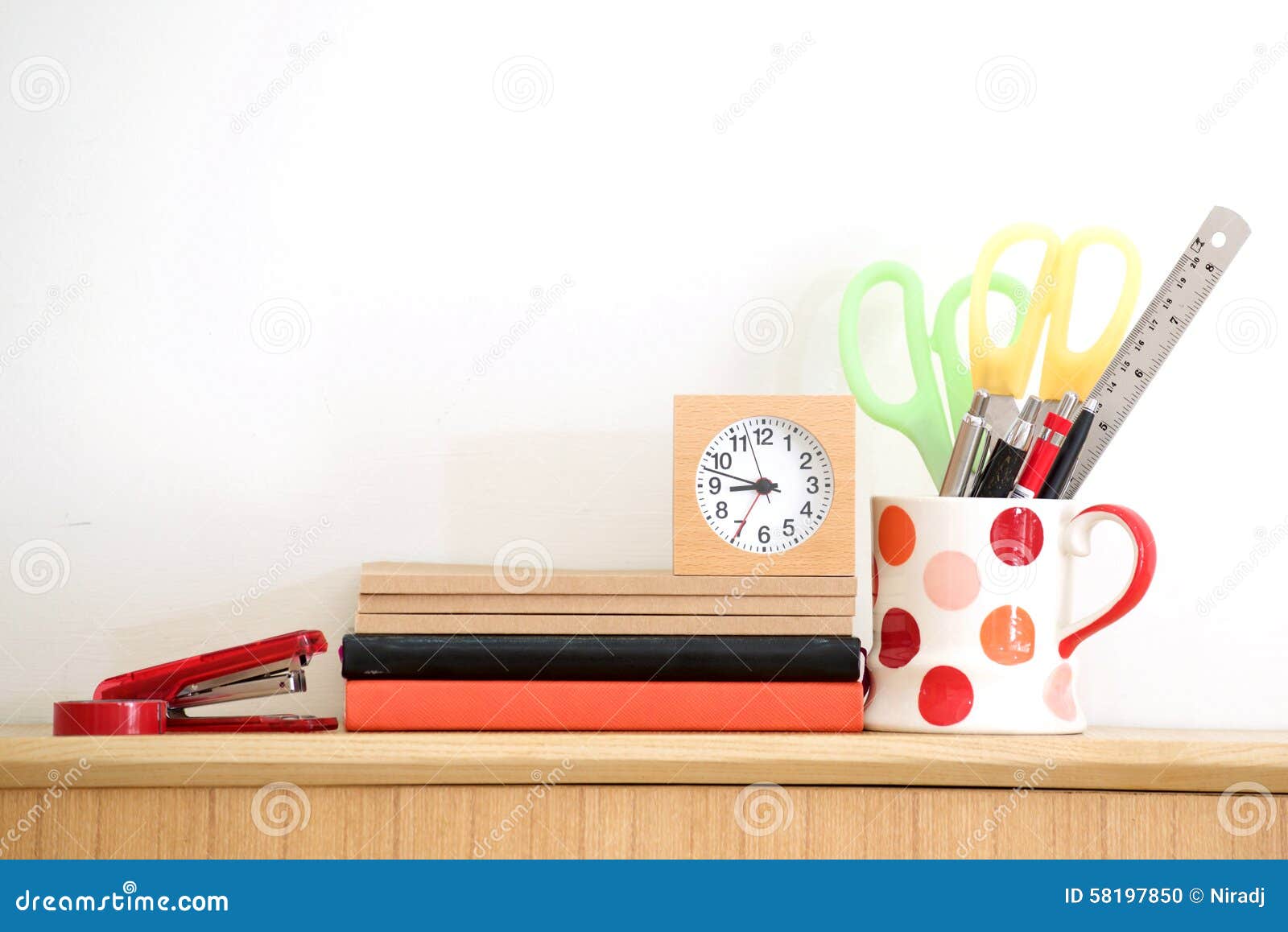 Stationary at home office stock photo. Image of wood 58197850